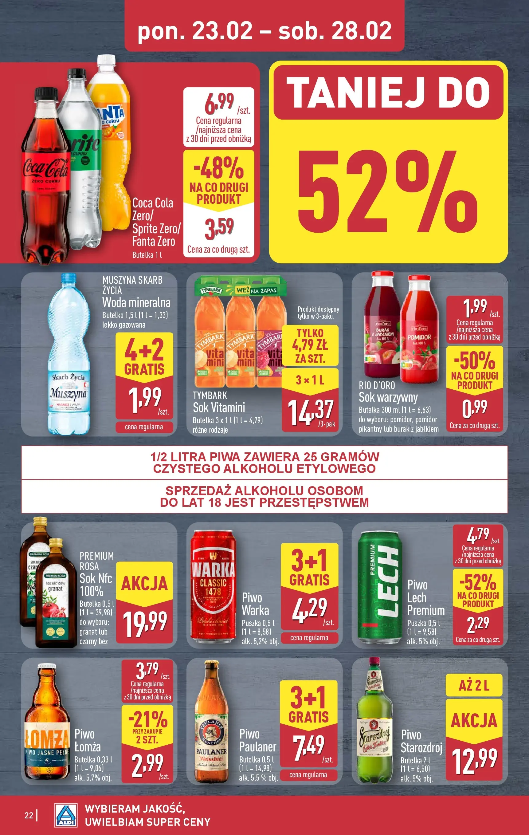 Aldi - Tanie zakupy w ALDI od 22.02.2026 - Ulotka PDF, promocje | Strona: 22 | Produkty: Burak, Sprite, Warka, Woda