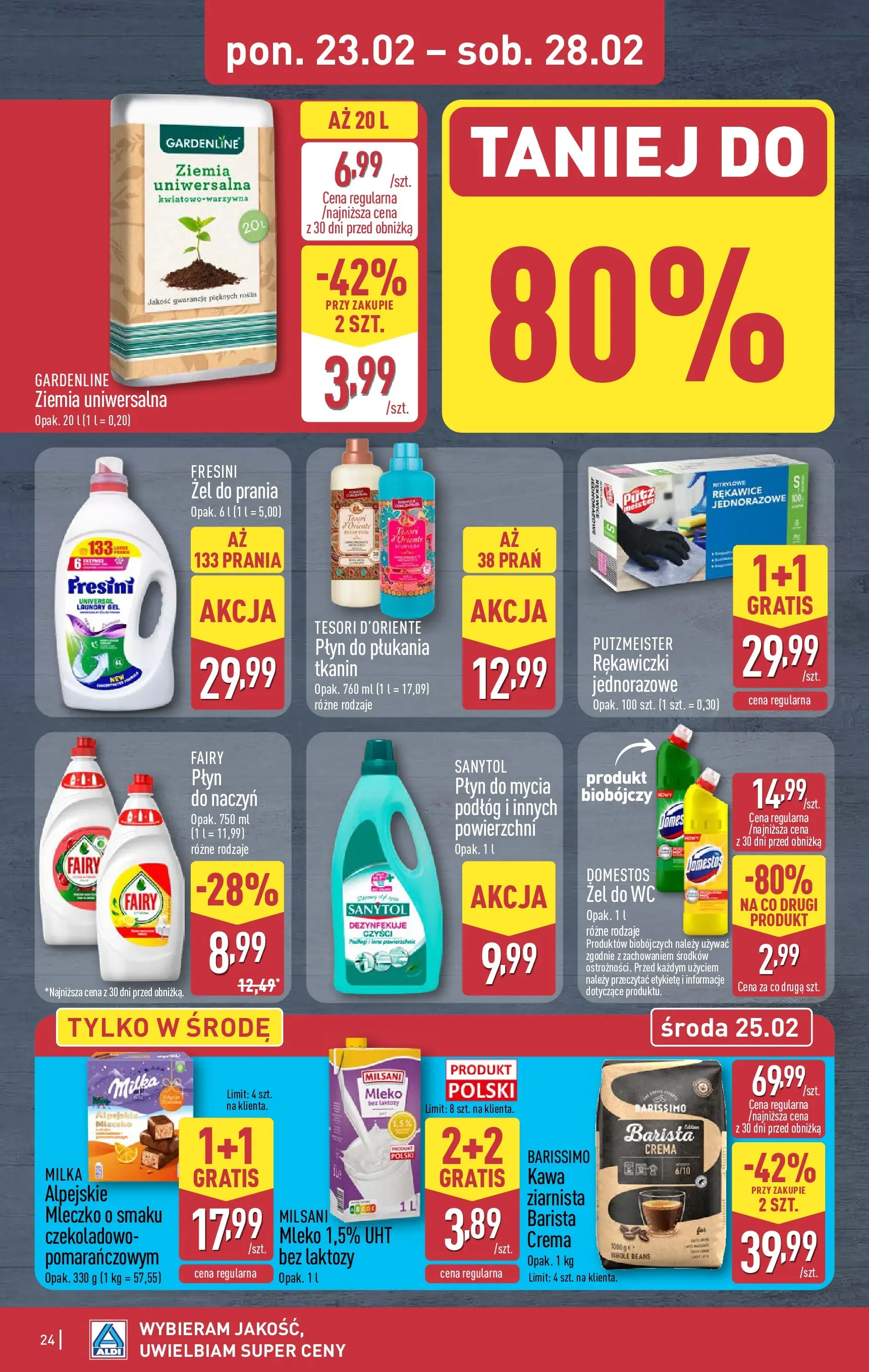 Aldi - Tanie zakupy w ALDI od 22.02.2026 - Ulotka PDF, promocje | Strona: 24 | Produkty: Rękawiczki, Ziemia uniwersalna, Mleko, Fairy