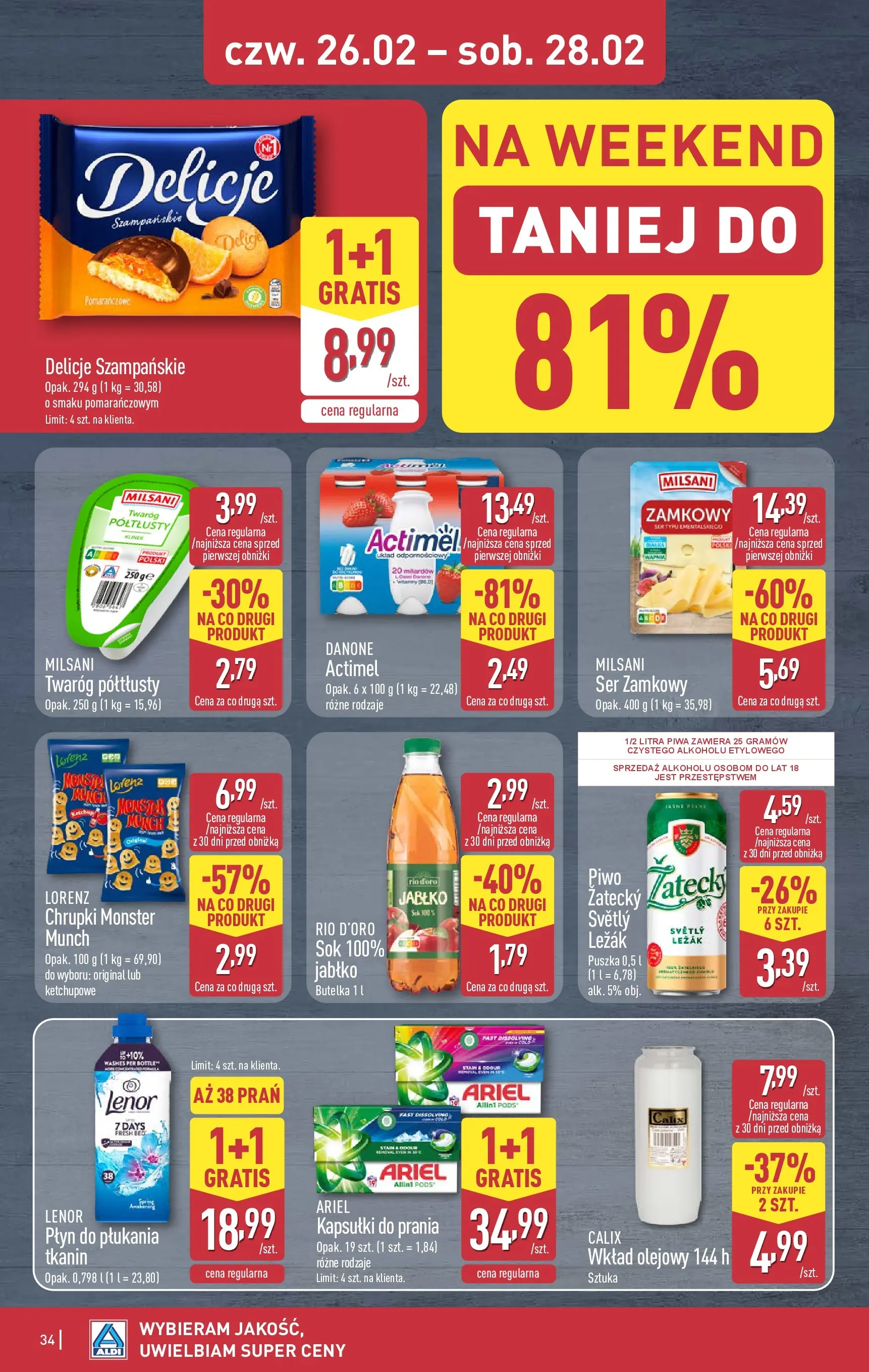 Aldi - Tanie zakupy w ALDI od 22.02.2026 - Ulotka PDF, promocje | Strona: 34 | Produkty: Ariel kapsułki, Twaróg półtłusty, Kapsułki do prania, Twaróg