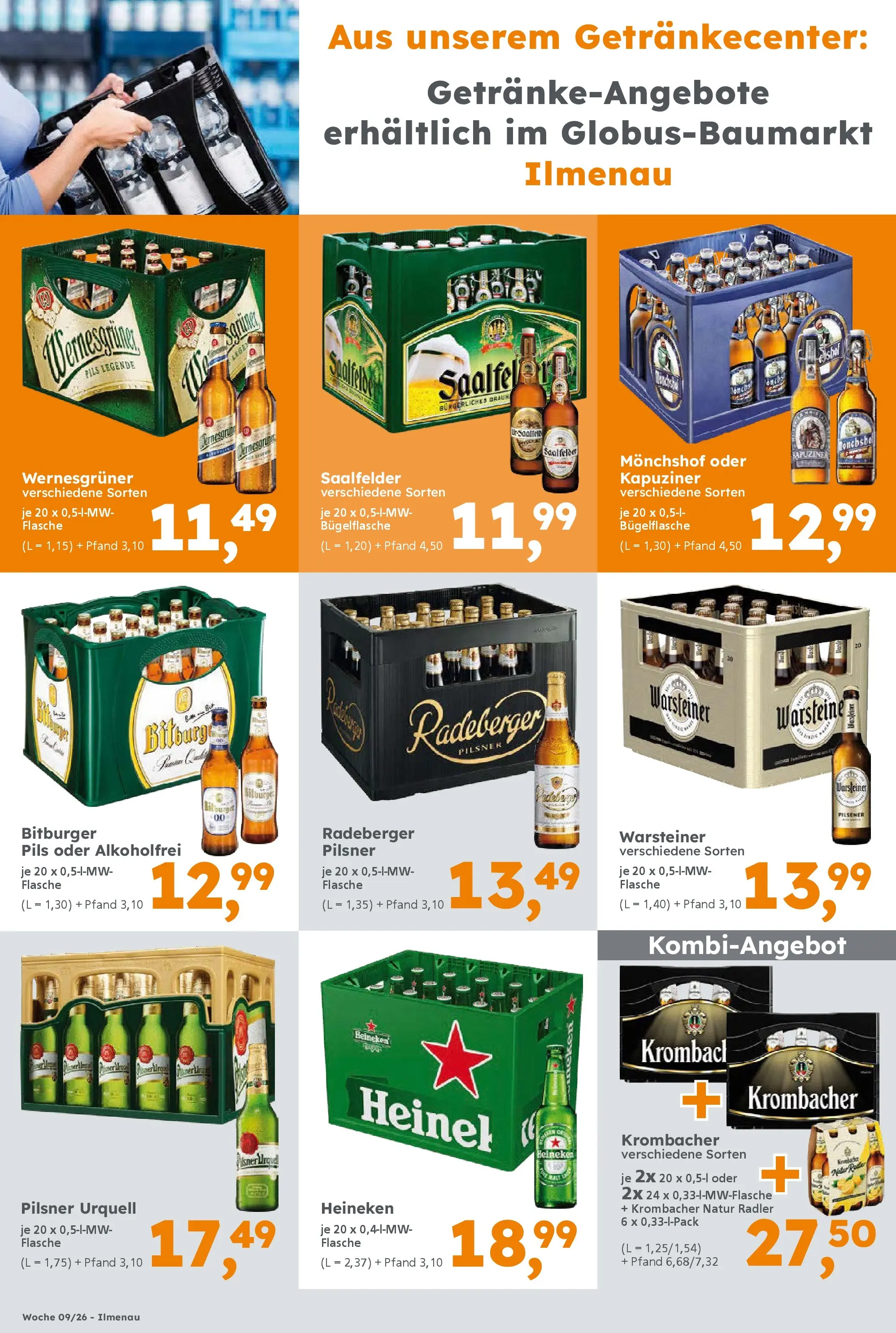 Globus Baumarkt prospekt Ilmenau	 (ab 22.02.2026) zum Blättern | Seite: 16 | Produkte: Monchshof, Heineken, Pilsner urquell, Warsteiner