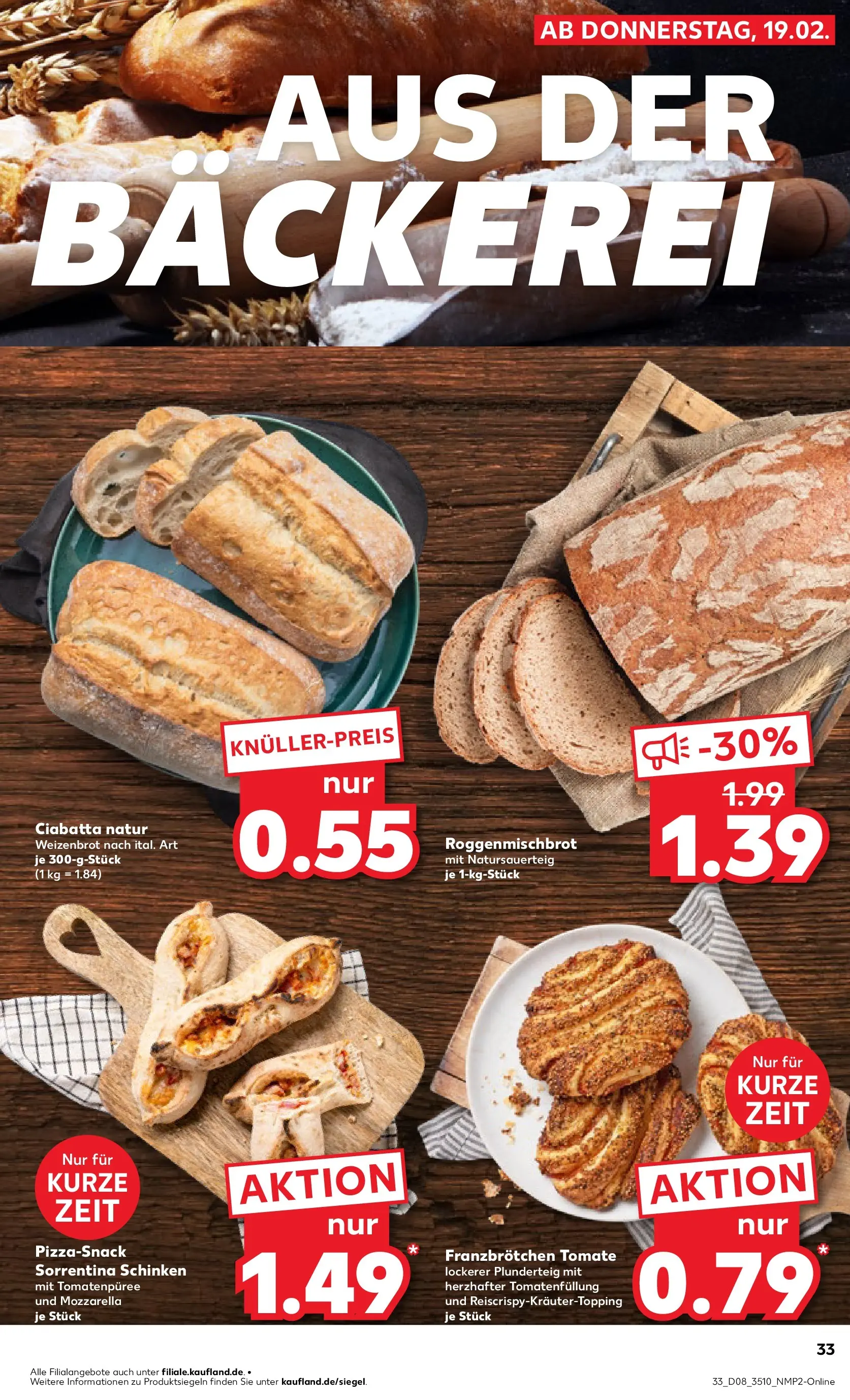 Prospekt Kaufland ab 22.02.2026 » Angebote Online zum Blättern | Seite: 33 | Produkte: Bäckerei, Mozzarella, Tomatenpüree, Schinken