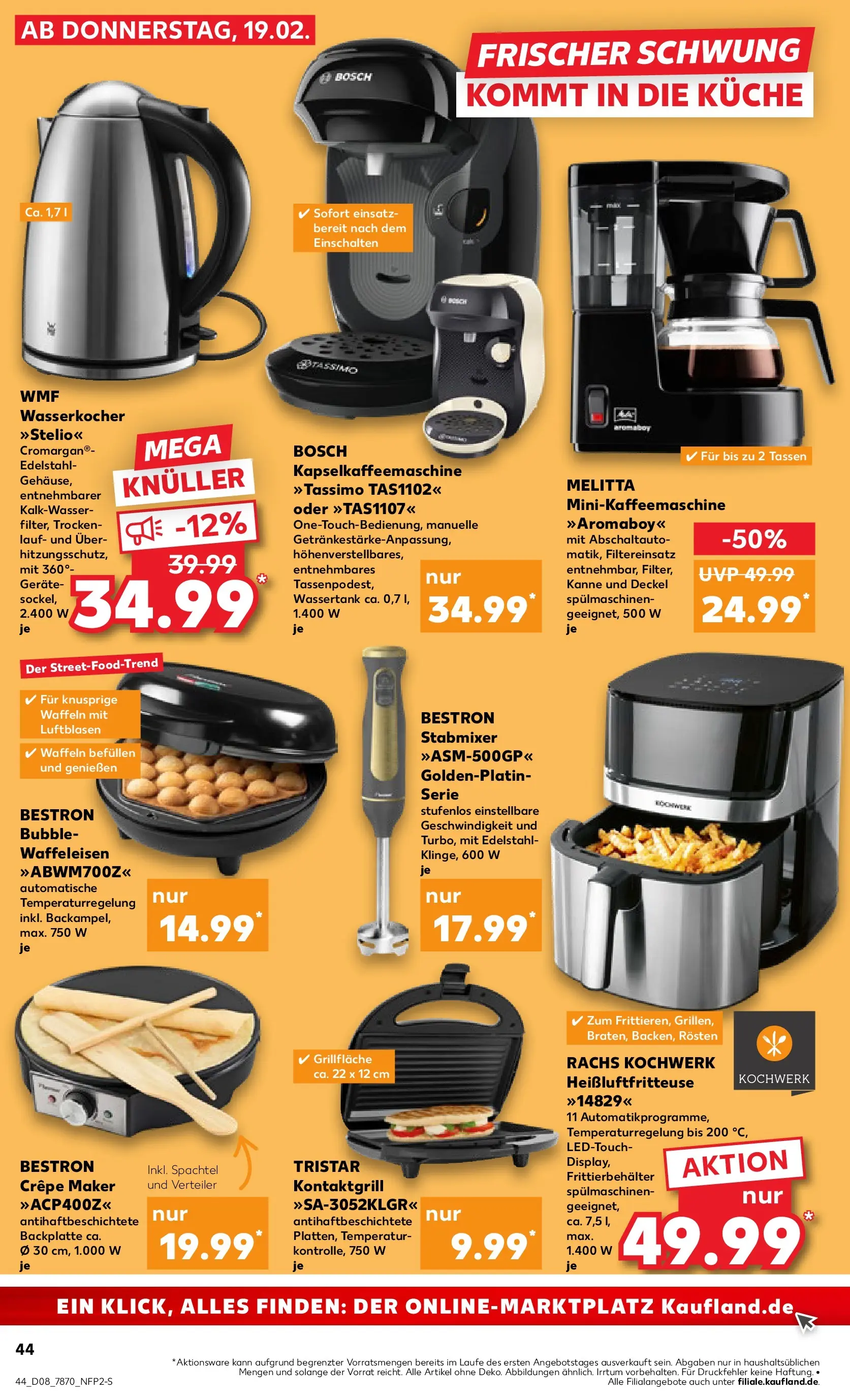Prospekt Kaufland ab 22.02.2026 » Angebote Online zum Blättern | Seite: 44 | Produkte: Melitta, Grill, Waffeleisen, Heißluftfritteuse