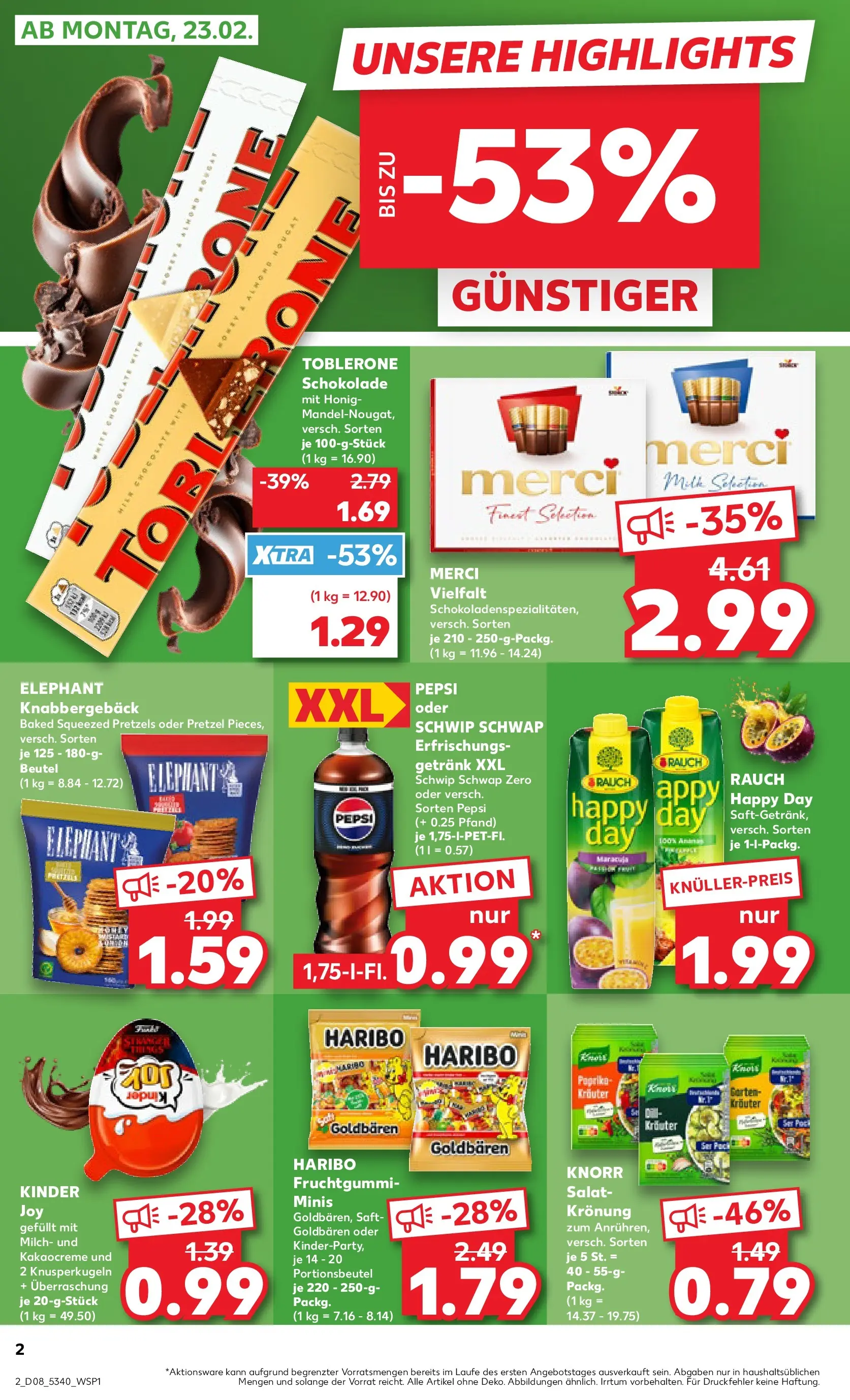 Prospekt Kaufland ab 22.02.2026 » Angebote Online zum Blättern | Seite: 2 | Produkte: Milch, Schokolade, Schwip schwap, Kinder joy