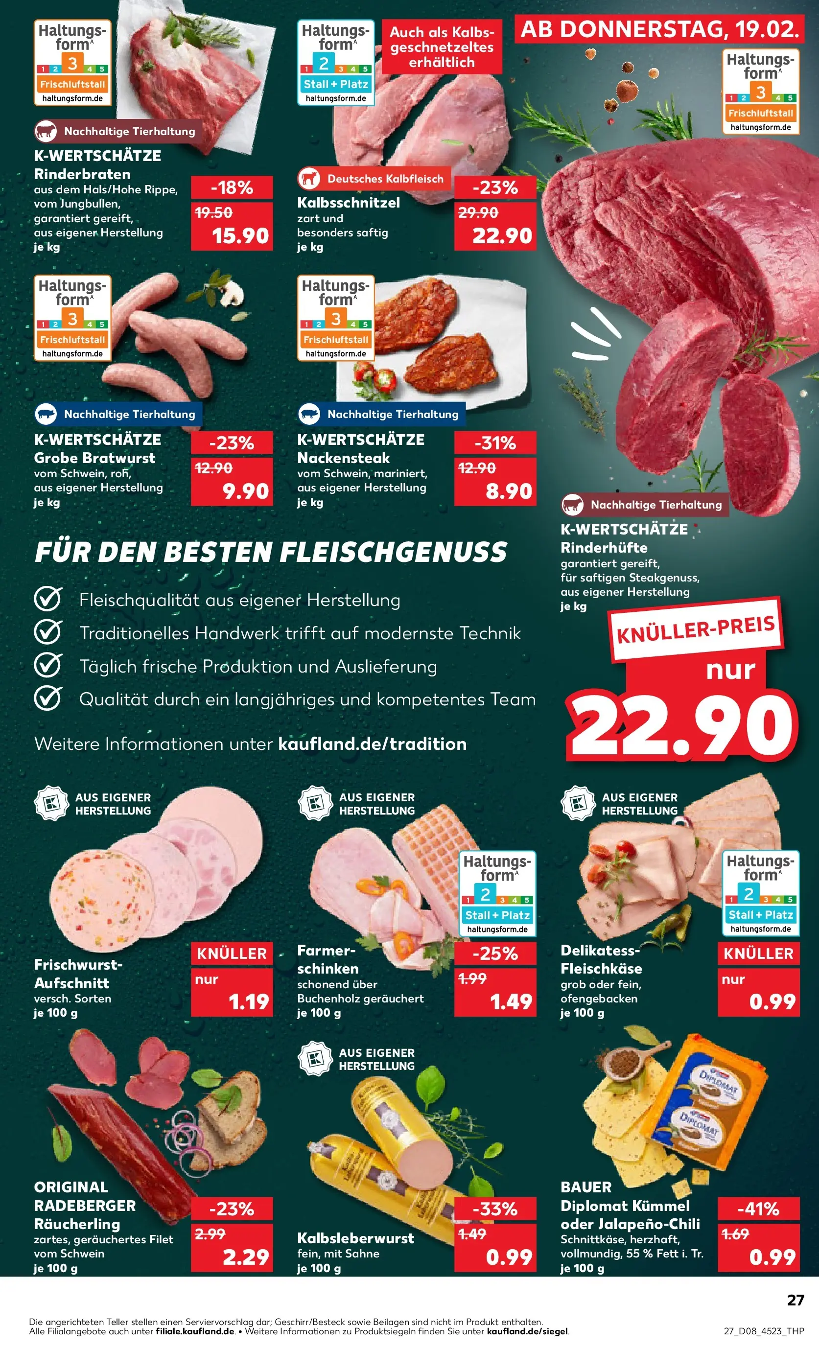Prospekt Kaufland ab 22.02.2026 » Angebote Online zum Blättern | Seite: 27 | Produkte: Rinderbraten, Bratwurst, Steak, Sahne