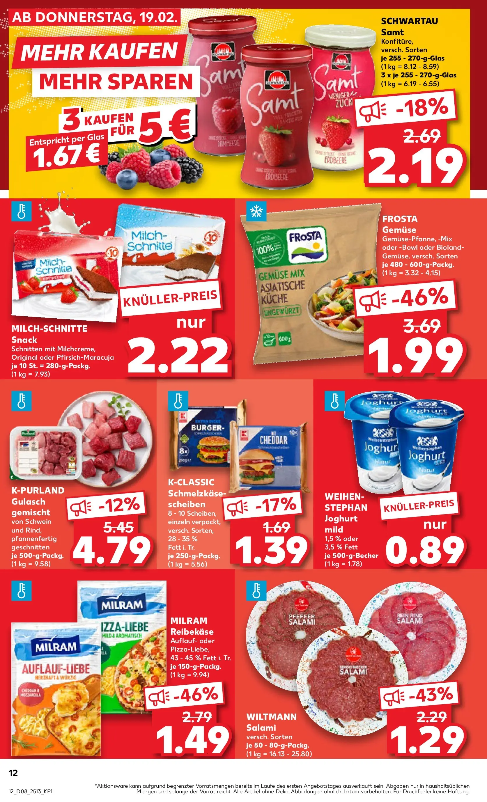 Prospekt Kaufland ab 22.02.2026 » Angebote Online zum Blättern | Seite: 12 | Produkte: Milch, Joghurt, Milram, Salami