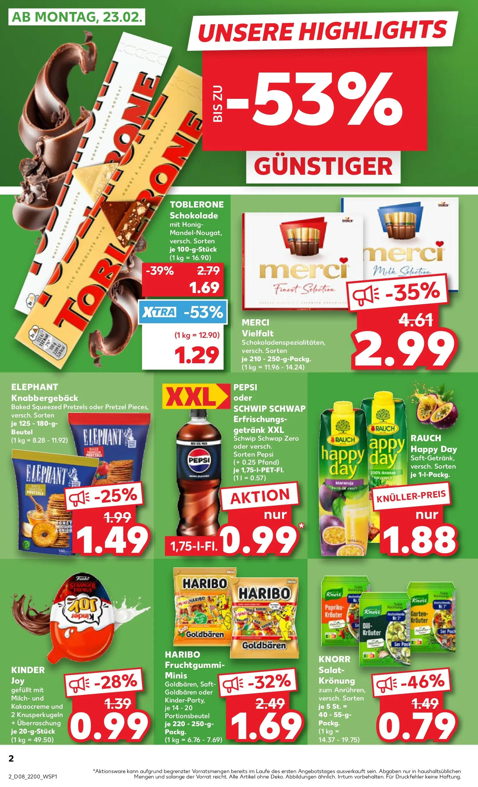 Prospekt Kaufland ab 22.02.2026 » Angebote Online zum Blättern | Seite: 2 | Produkte: Schokolade, Paprika, Pepsi, Saft
