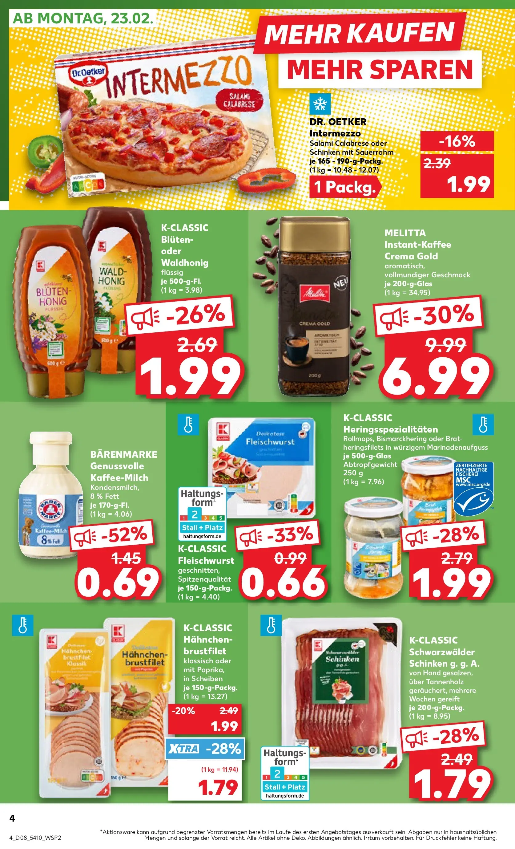 Prospekt Kaufland ab 22.02.2026 » Angebote Online zum Blättern | Seite: 4 | Produkte: Melitta, Hahnchen, Pizza, Sauerrahm