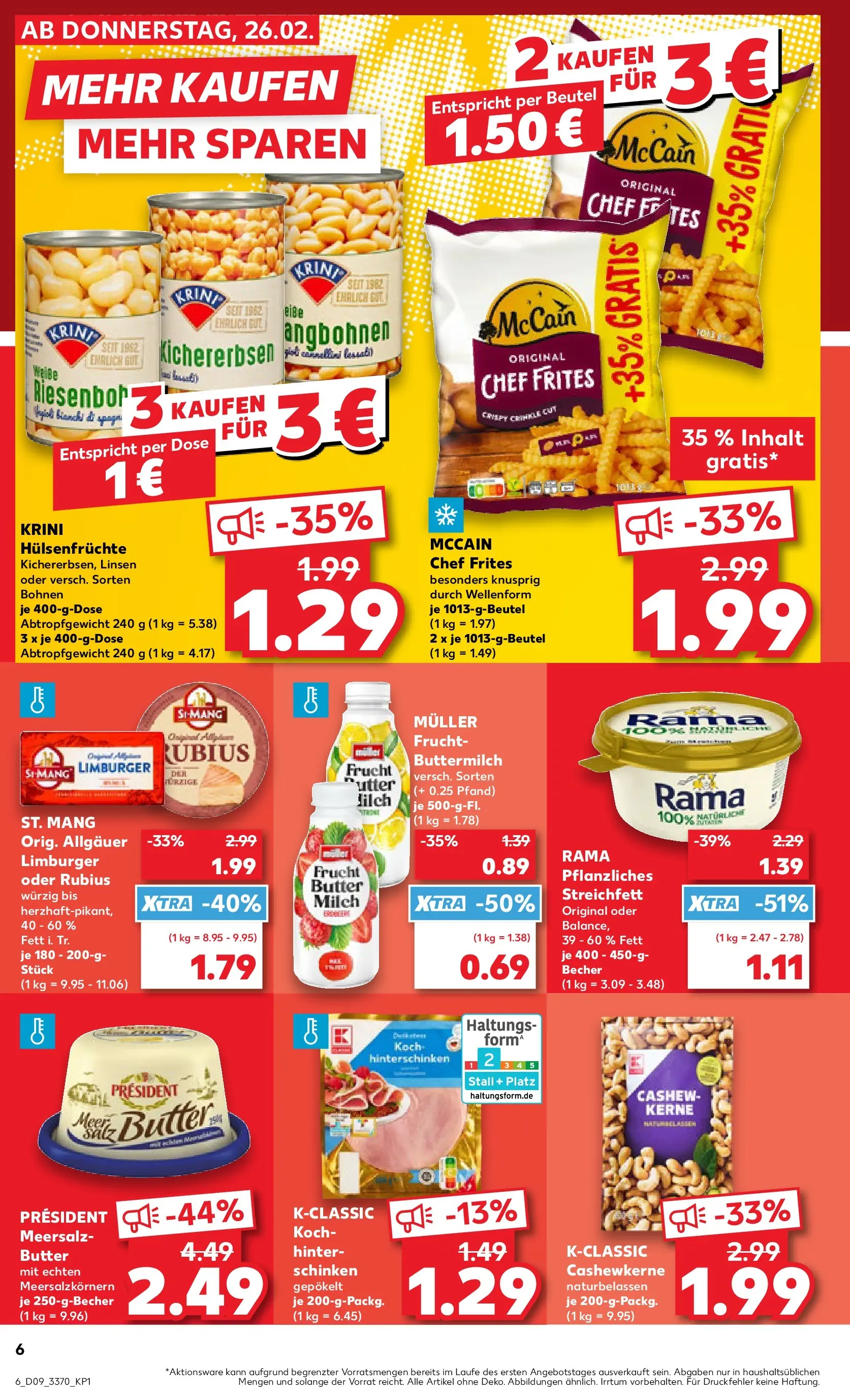 Prospekt Kaufland ab 26.02.2026 » Angebote Online zum Blättern | Seite: 6 | Produkte: Buttermilch, Milch, Butter, McCain