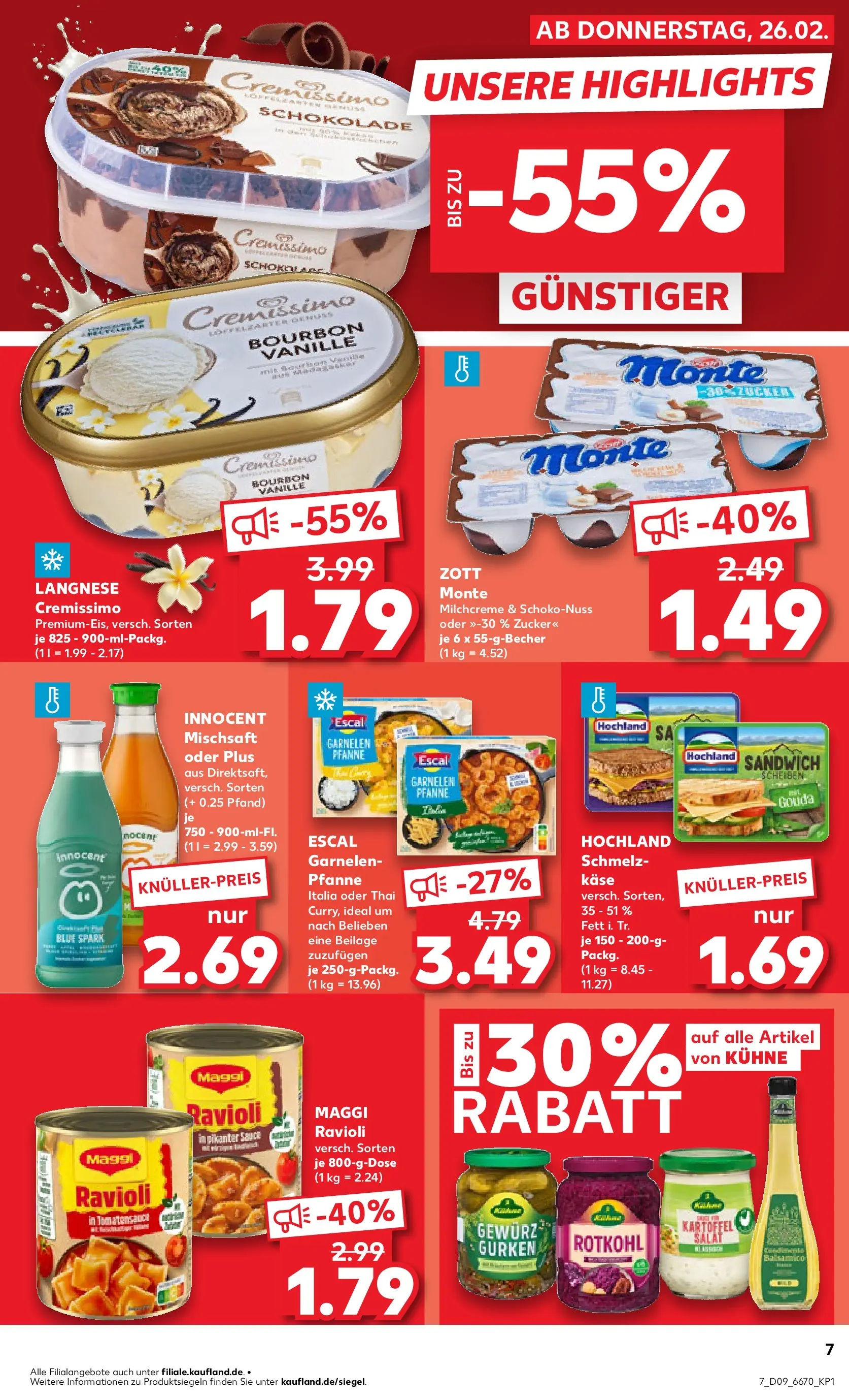 Prospekt Kaufland ab 26.02.2026 » Angebote Online zum Blättern | Seite: 7 | Produkte: Langnese, Rotkohl, Schokolade, Salat