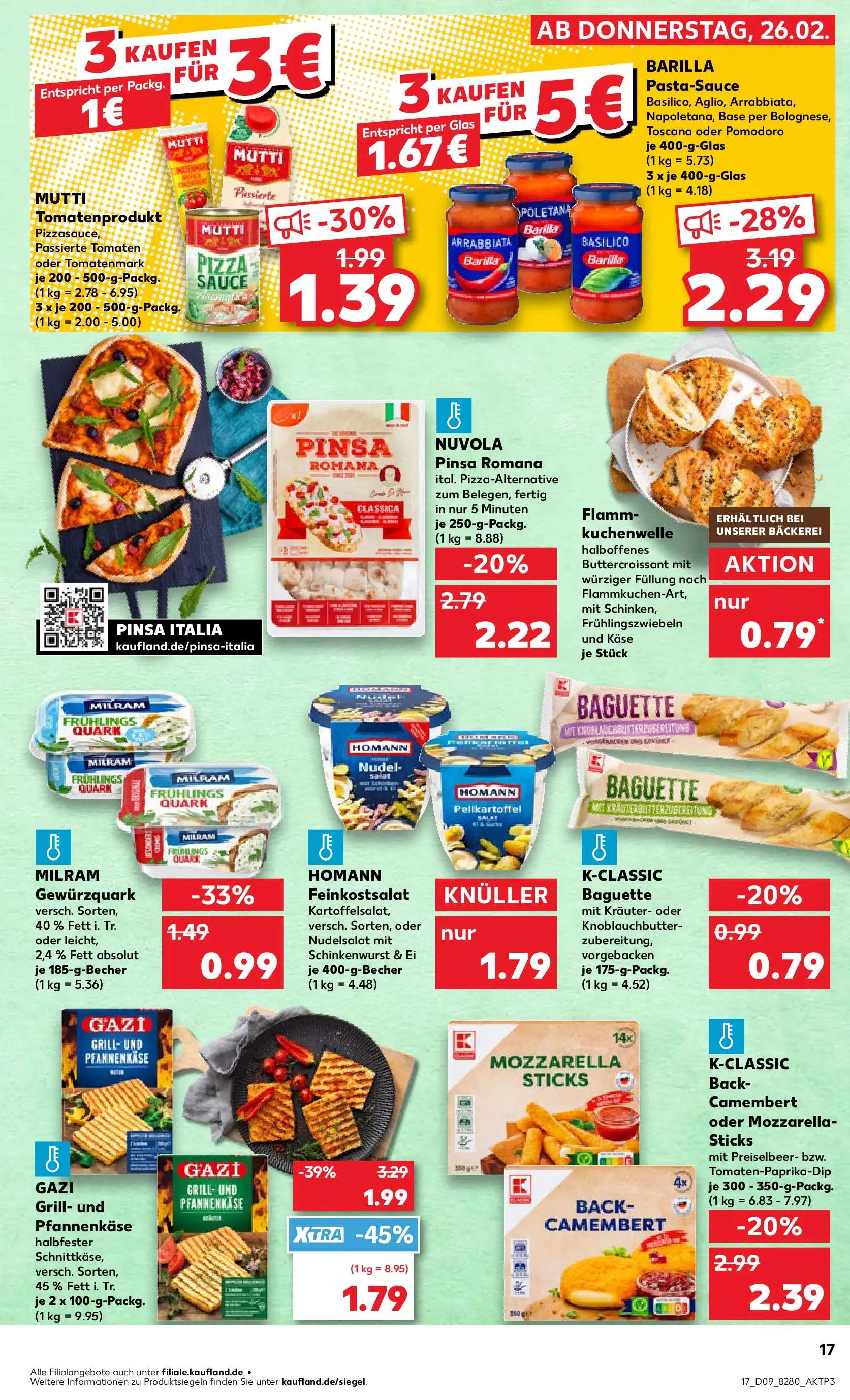 Prospekt Kaufland ab 26.02.2026 » Angebote Online zum Blättern | Seite: 17 | Produkte: Bäckerei, Quark, Käse, Mozzarella