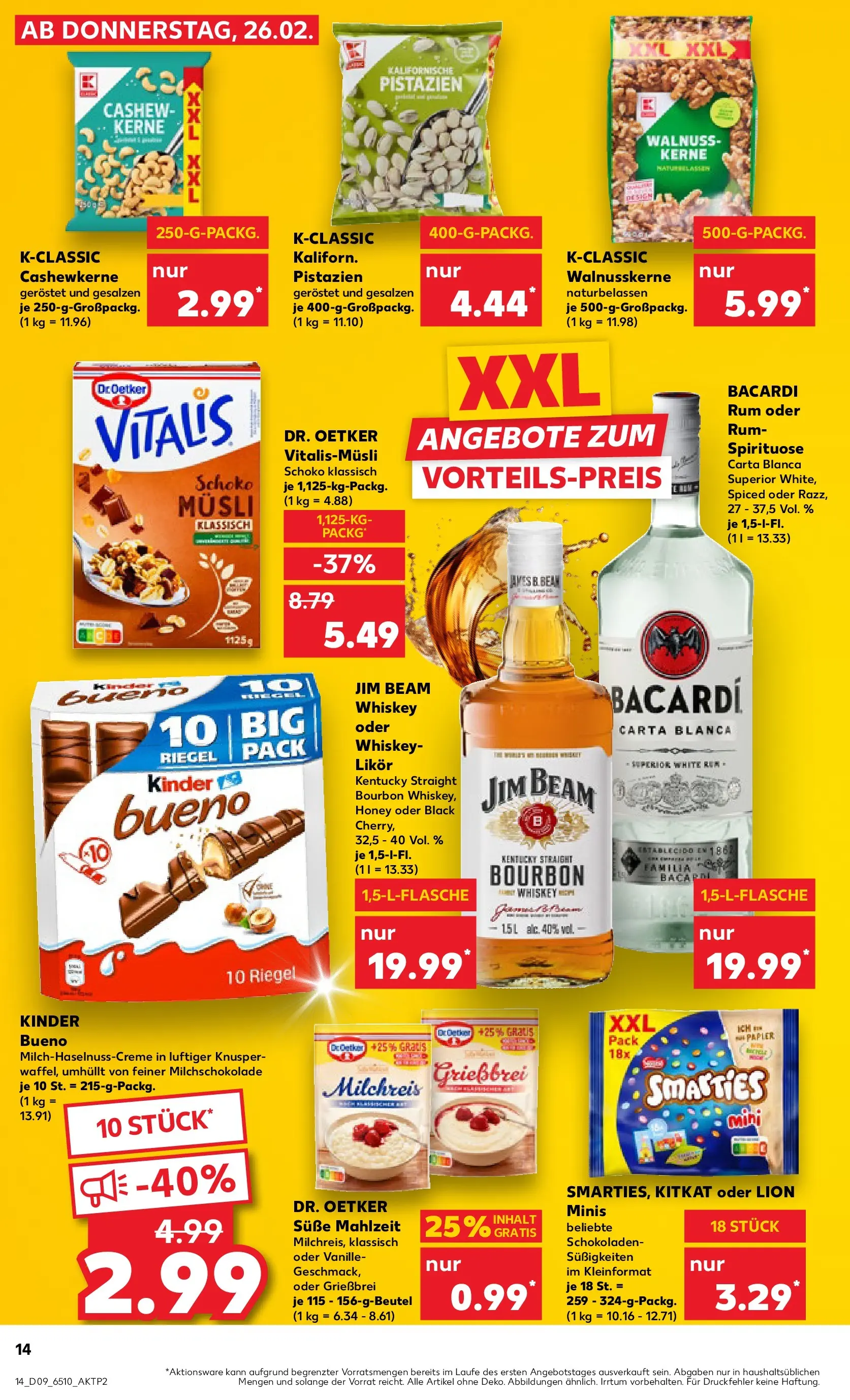 Prospekt Kaufland ab 26.02.2026 » Angebote Online zum Blättern | Seite: 14 | Produkte: Musli, Jim beam, Rum, Smarties