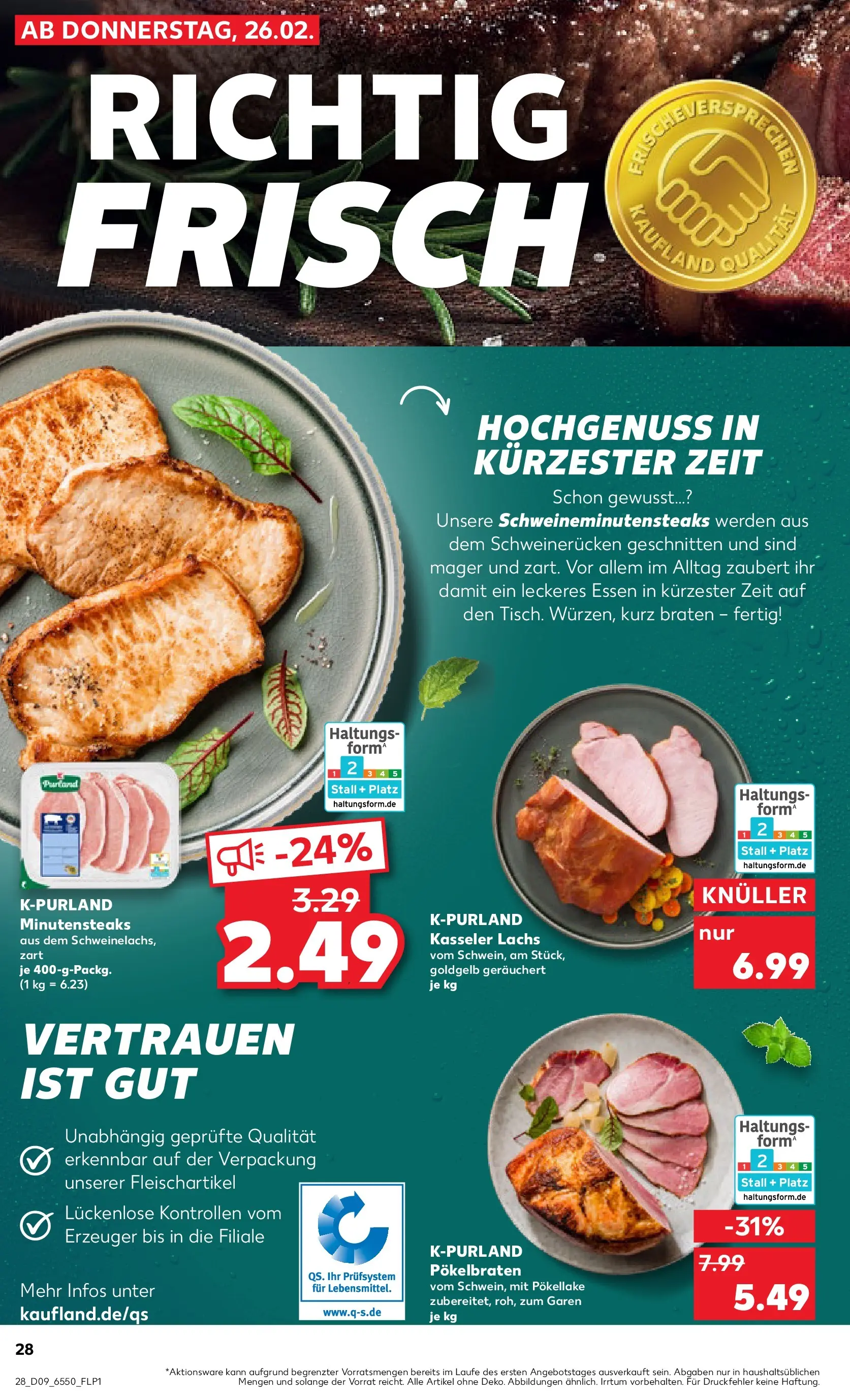 Prospekt Kaufland ab 26.02.2026 » Angebote Online zum Blättern | Seite: 28 | Produkte: Lachs, Schweinerucken, Steak