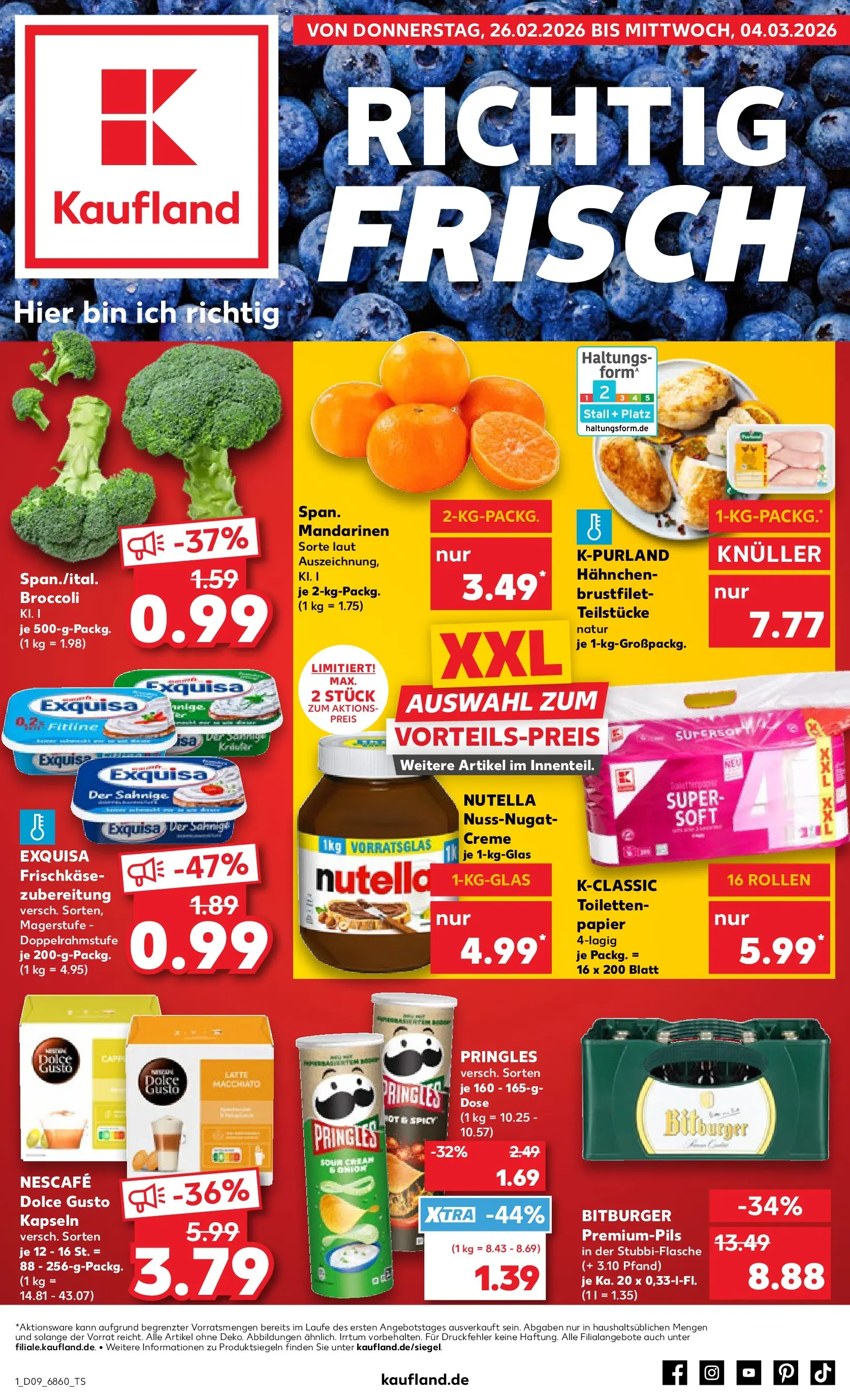 Prospekt Kaufland ab 26.02.2026 » Angebote Online zum Blättern | Seite: 1 | Produkte: Hahnchen, Mandarinen, Creme, Toilettenpapier