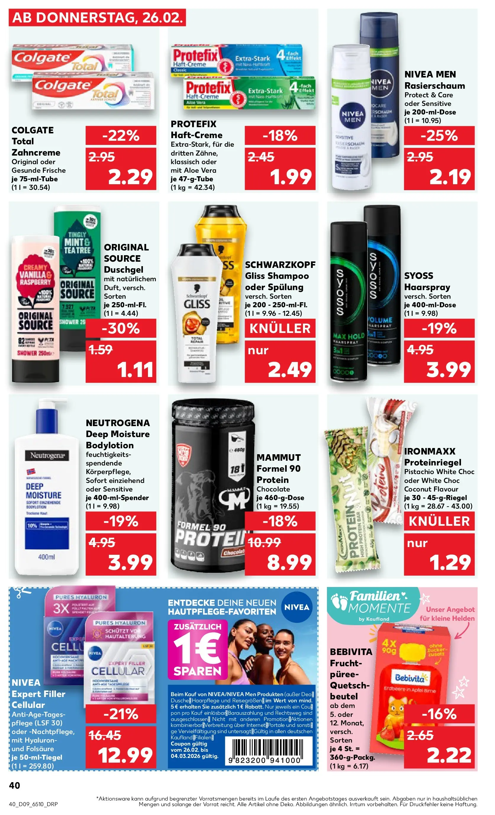Prospekt Kaufland ab 26.02.2026 » Angebote Online zum Blättern | Seite: 40 | Produkte: Shampoo, Spülung, Haarspray, Duschgel