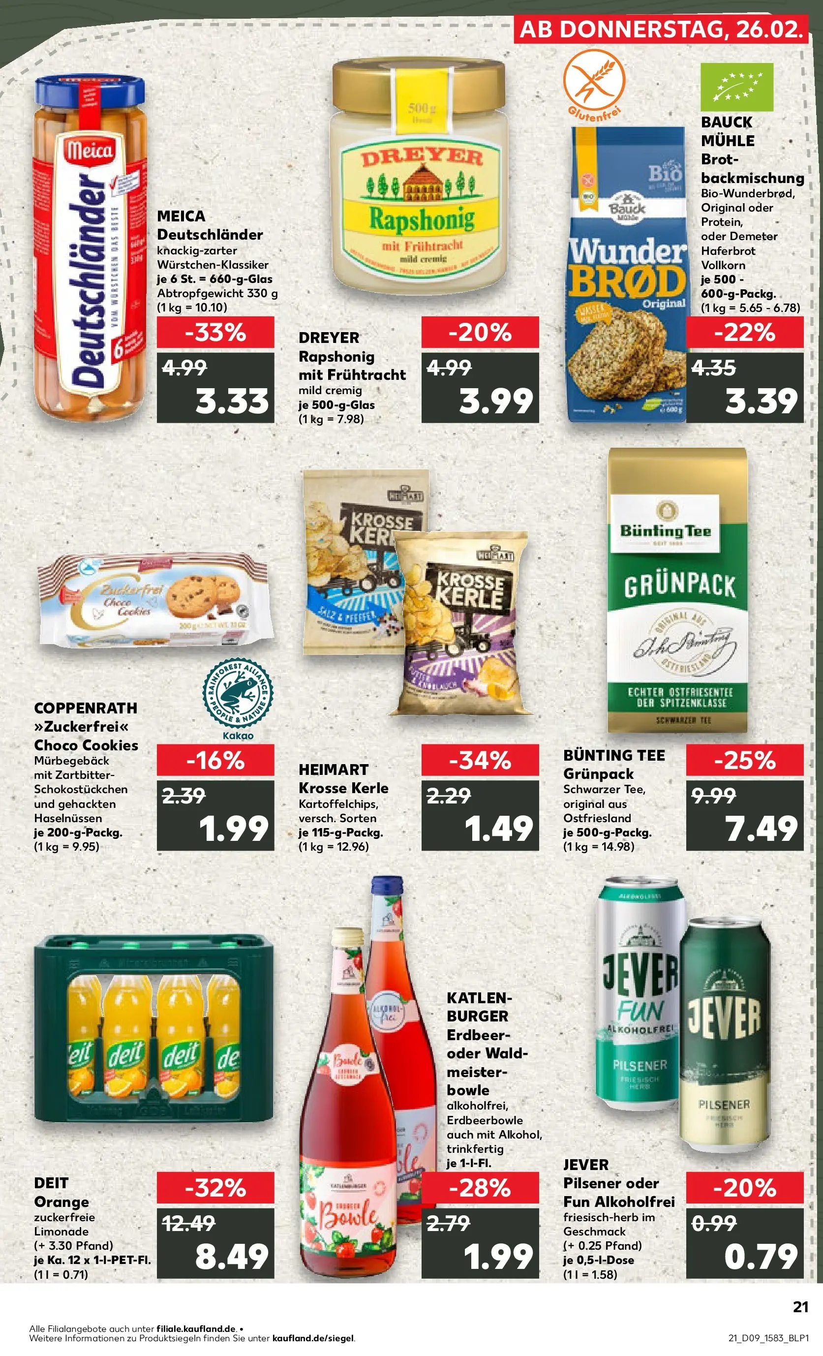 Prospekt Kaufland ab 26.02.2026 » Angebote Online zum Blättern | Seite: 21 | Produkte: Burger, Meica, Jever, Chips