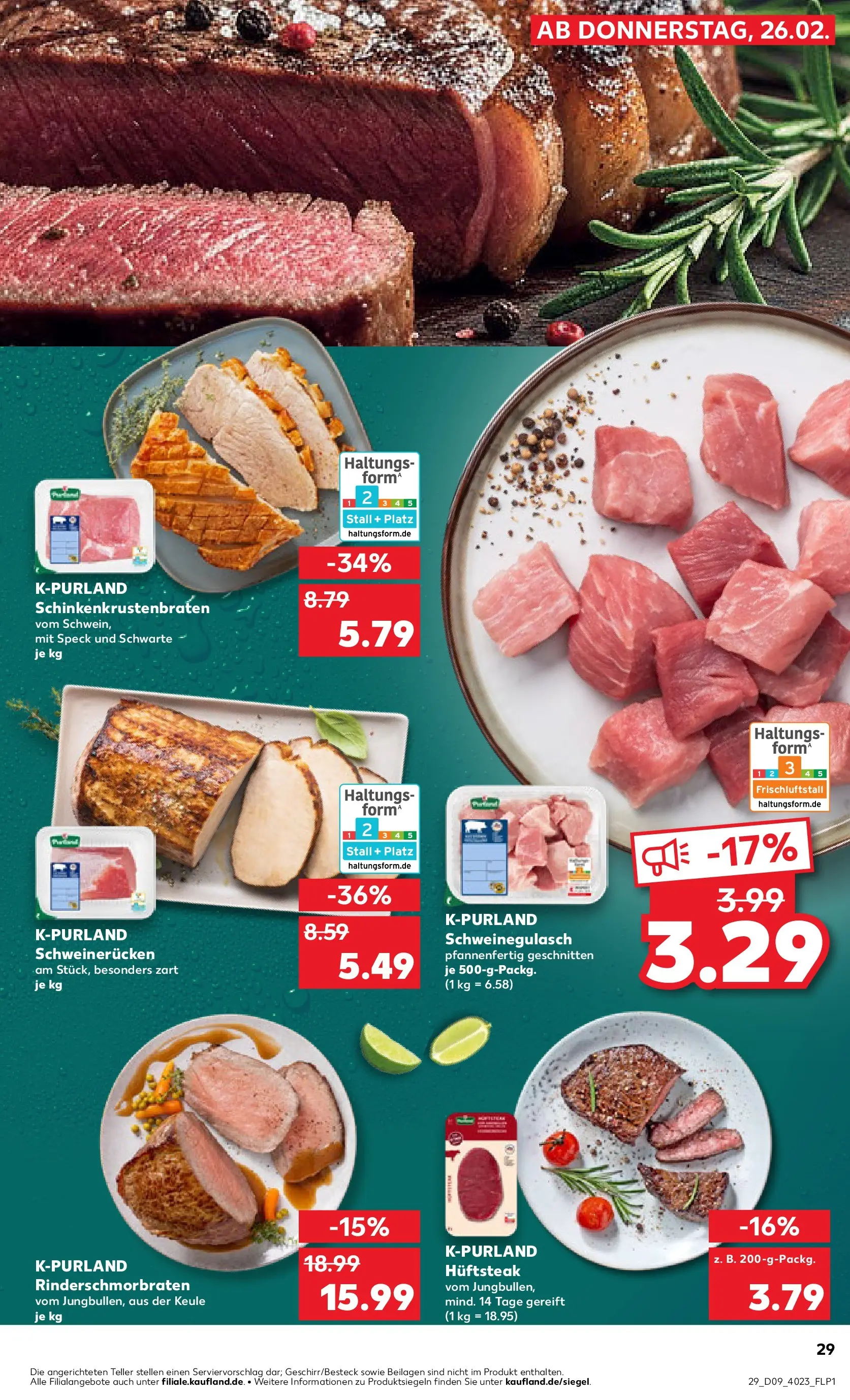 Prospekt Kaufland ab 26.02.2026 » Angebote Online zum Blättern | Seite: 29 | Produkte: Schweinegulasch, Schweinerucken, Steak