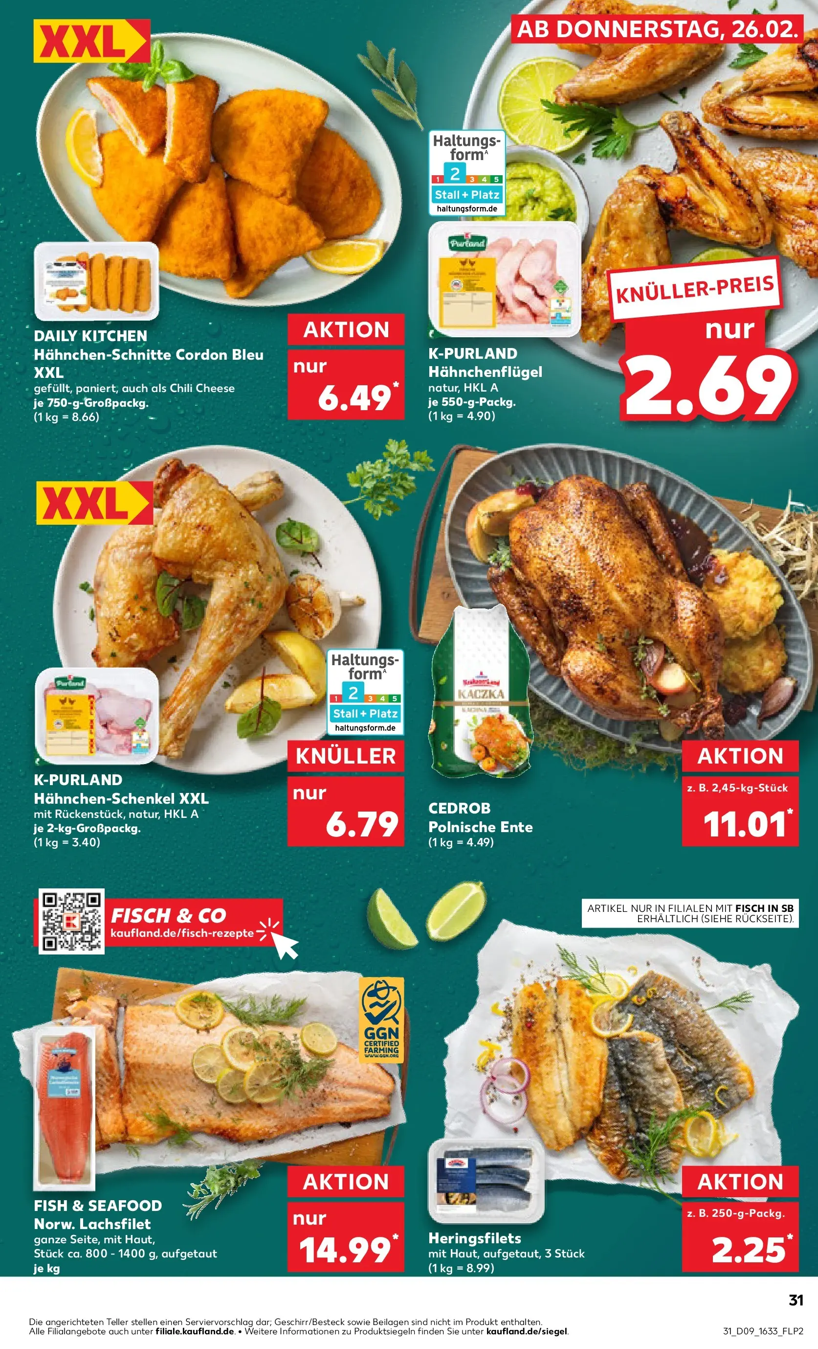 Prospekt Kaufland ab 26.02.2026 » Angebote und Werbung Online | Seite: 31 | Produkte: Hahnchenschenkel, Fisch, Chili, Ente Prospekt Kaufland ab 26.02.2026 » Angebote Online zum Blättern | Seite: 31 | Produkte: Hahnchenschenkel, Fisch, Chili, Ente