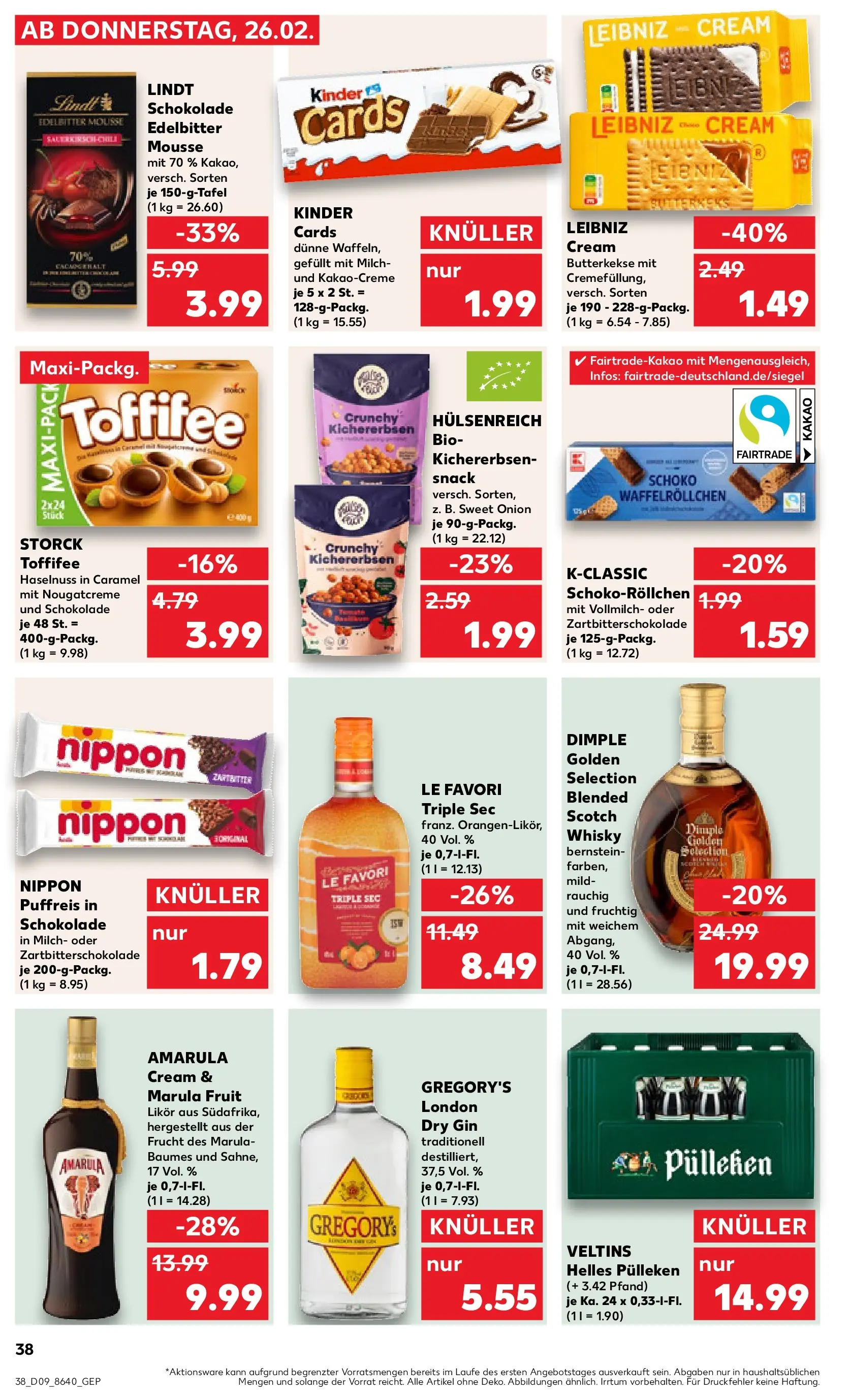Prospekt Kaufland ab 26.02.2026 » Angebote Online zum Blättern | Seite: 38 | Produkte: Schokolade, Toffifee, Gin, Veltins