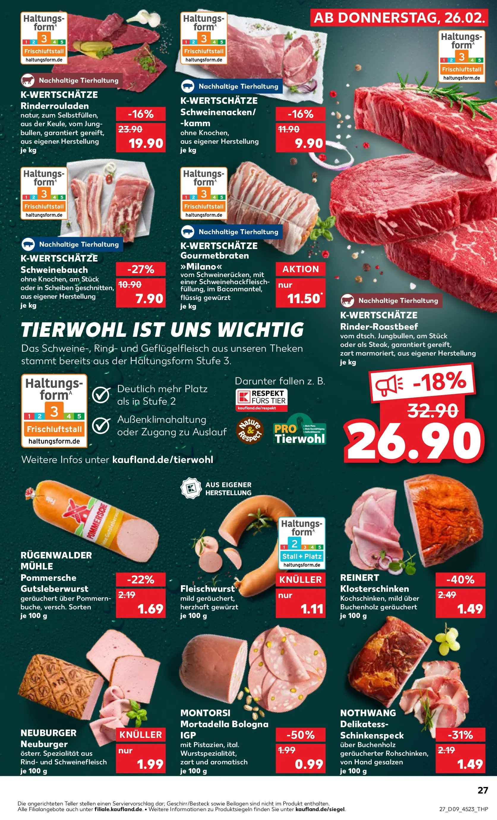 Prospekt Kaufland ab 26.02.2026 » Angebote Online zum Blättern | Seite: 27 | Produkte: Rinderrouladen, Mühle, Schweinebauch, Schweinefleisch