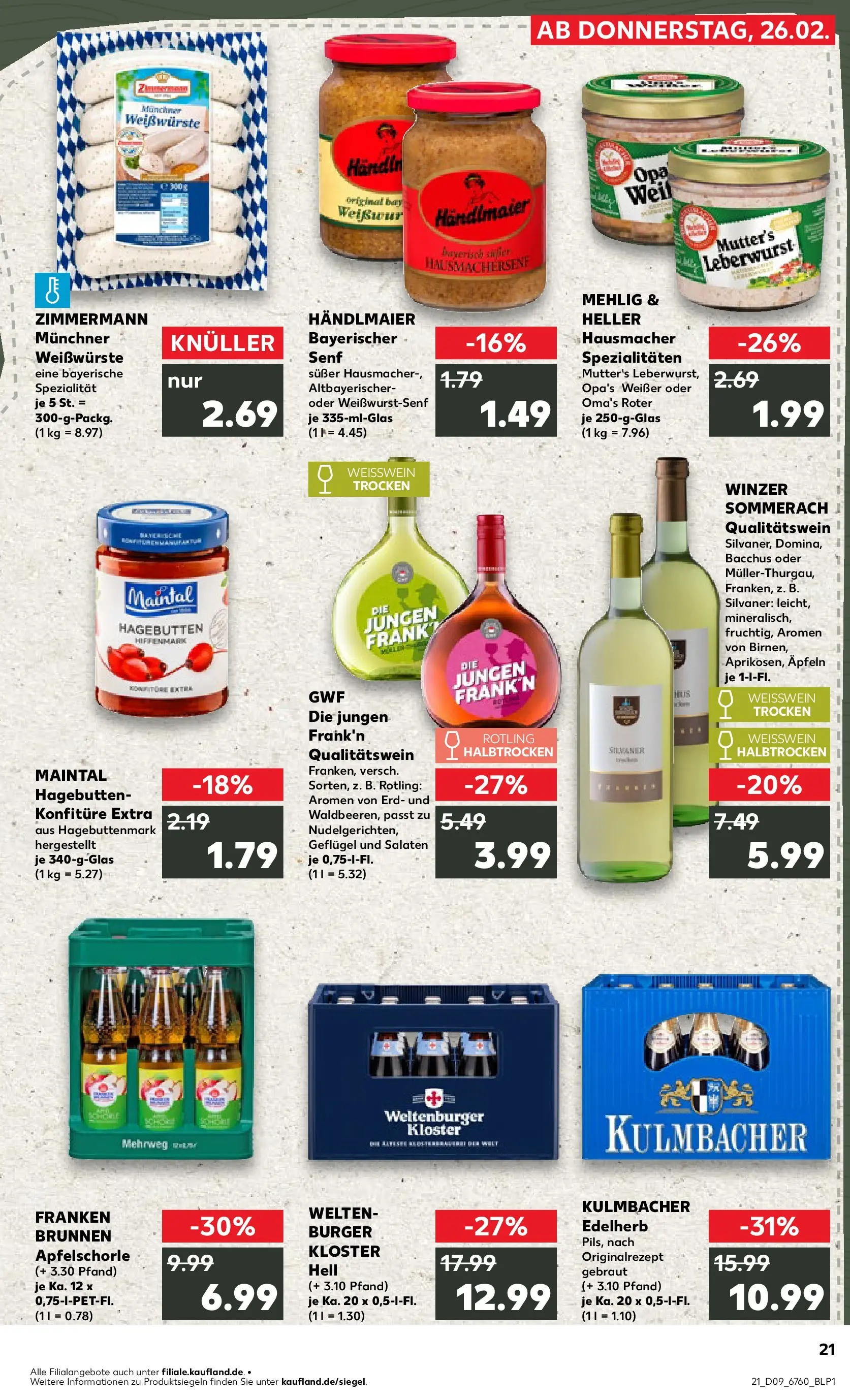 Prospekt Kaufland ab 26.02.2026 » Angebote Online zum Blättern | Seite: 21 | Produkte: Weißwein, Weißwein trocken, Burger, Apple