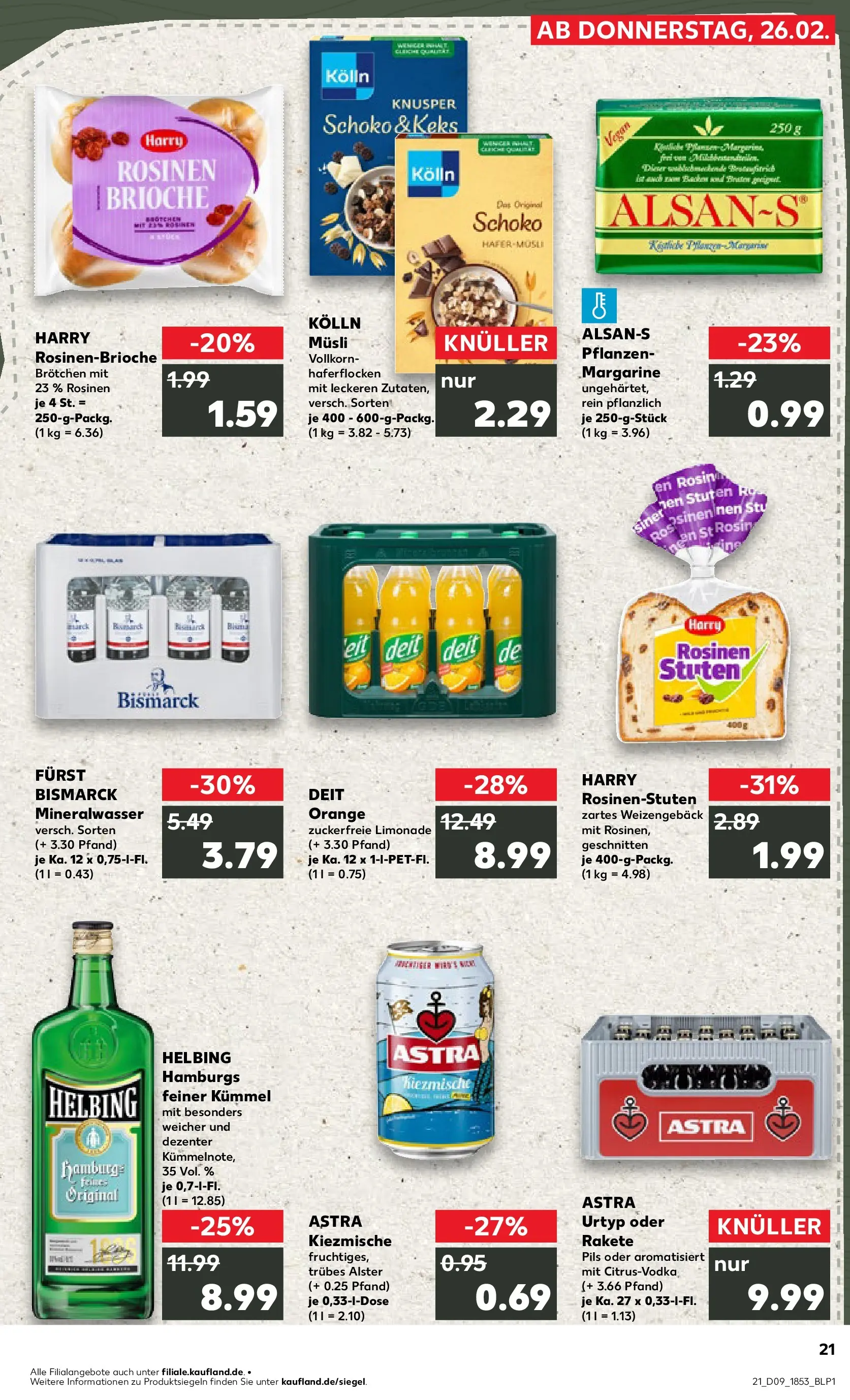 Prospekt Kaufland ab 26.02.2026 » Angebote Online zum Blättern | Seite: 21 | Produkte: Musli, Kolln musli, Astra, Rosinen