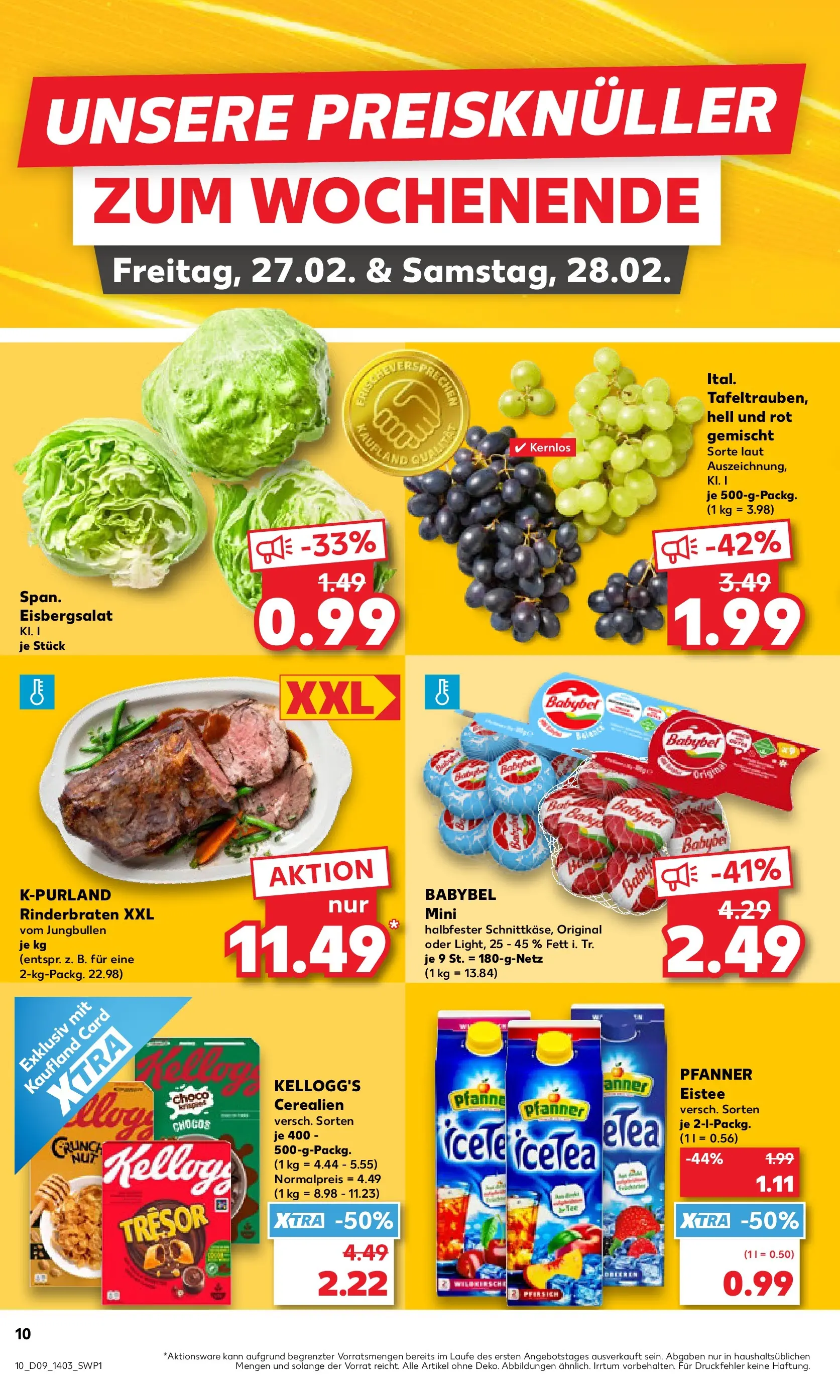 Prospekt Kaufland ab 26.02.2026 » Angebote Online zum Blättern | Seite: 10 | Produkte: Rinderbraten, Kellogg's, Eisbergsalat, Pfirsich