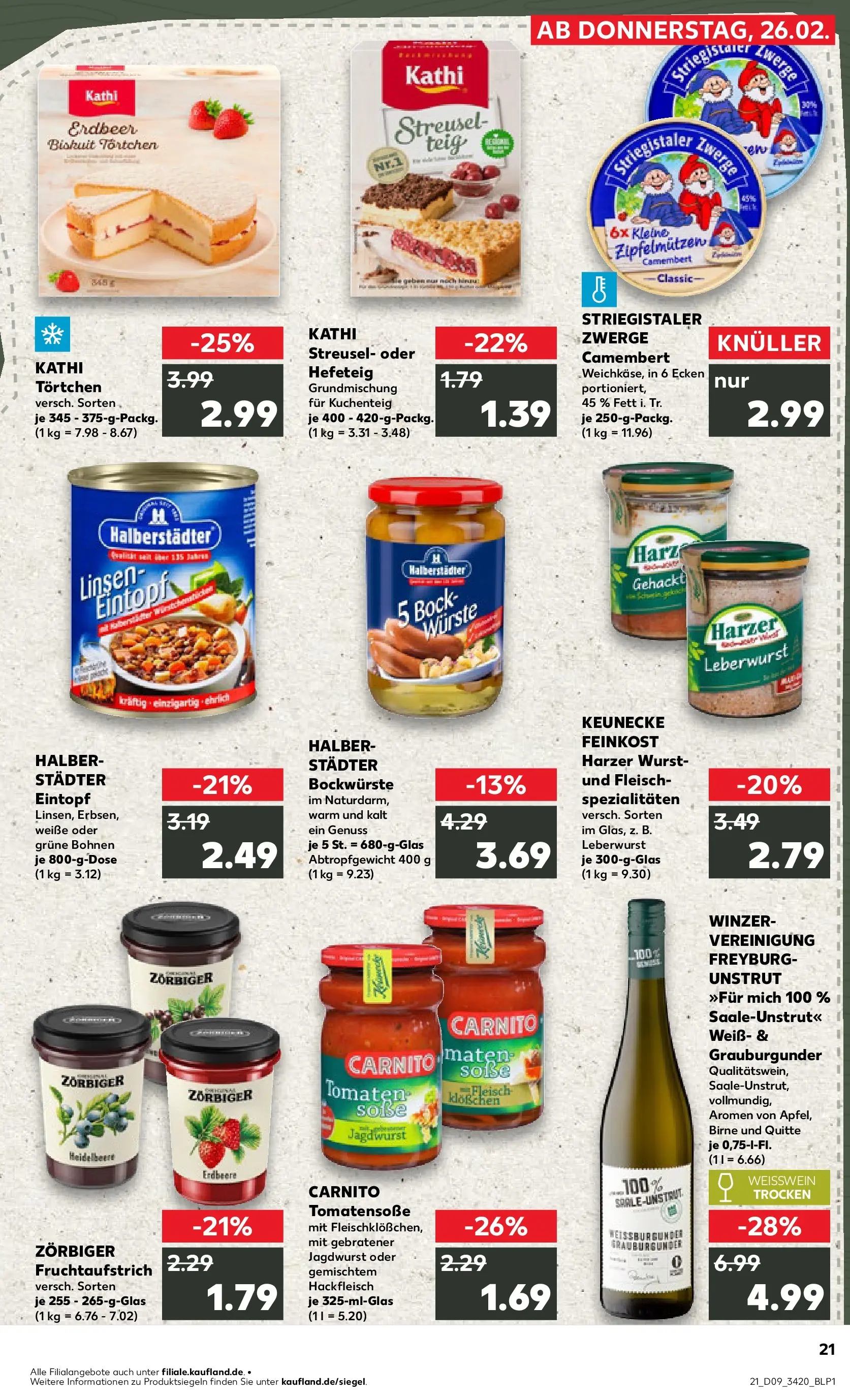 Prospekt Kaufland ab 26.02.2026 » Angebote und Werbung Online | Seite: 21 | Produkte: Weißwein, Weißwein trocken, Wurst, Birne Prospekt Kaufland ab 26.02.2026 » Angebote Online zum Blättern | Seite: 21 | Produkte: Weißwein, Weißwein trocken, Wurst, Birne