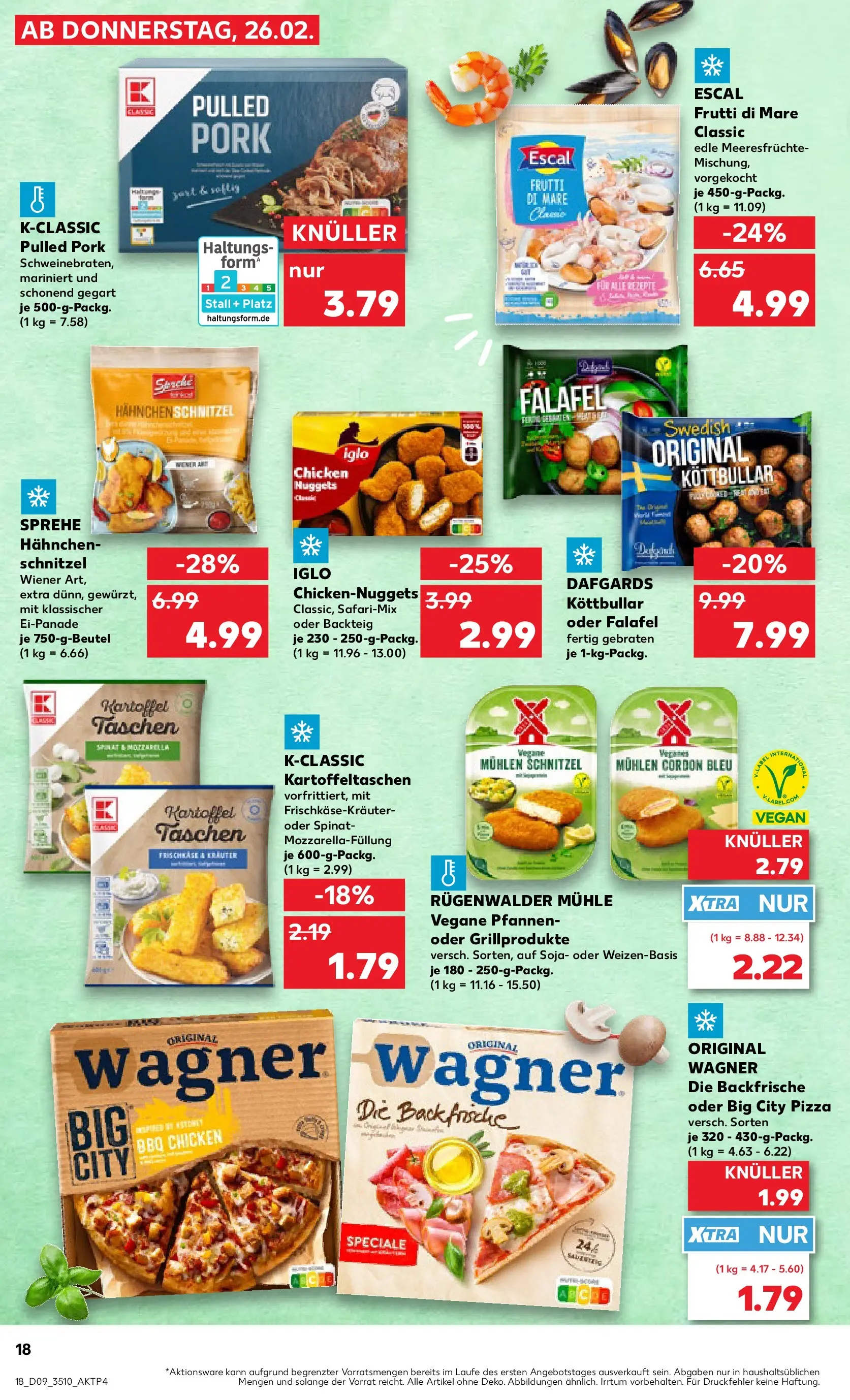 Prospekt Kaufland ab 26.02.2026 » Angebote Online zum Blättern | Seite: 18 | Produkte: Mozzarella, Iglo, Schnitzel, Pizza