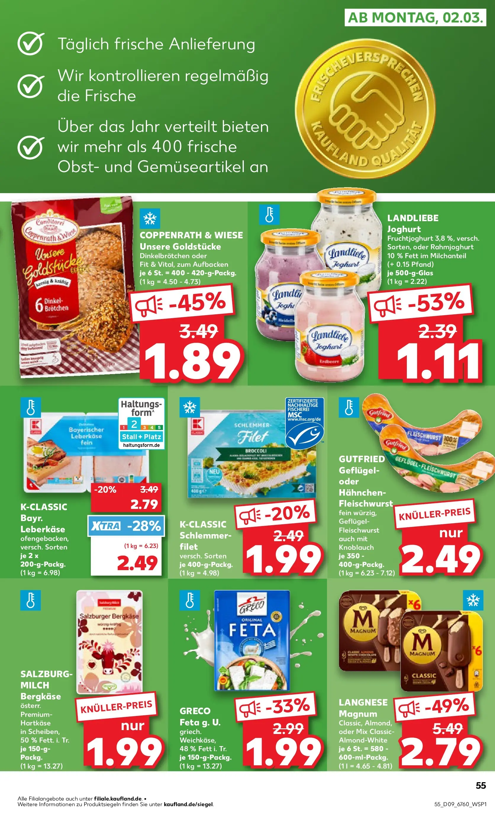 Prospekt Kaufland ab 26.02.2026 » Angebote Online zum Blättern | Seite: 55 | Produkte: Langnese, Feta, Obst, Landliebe joghurt