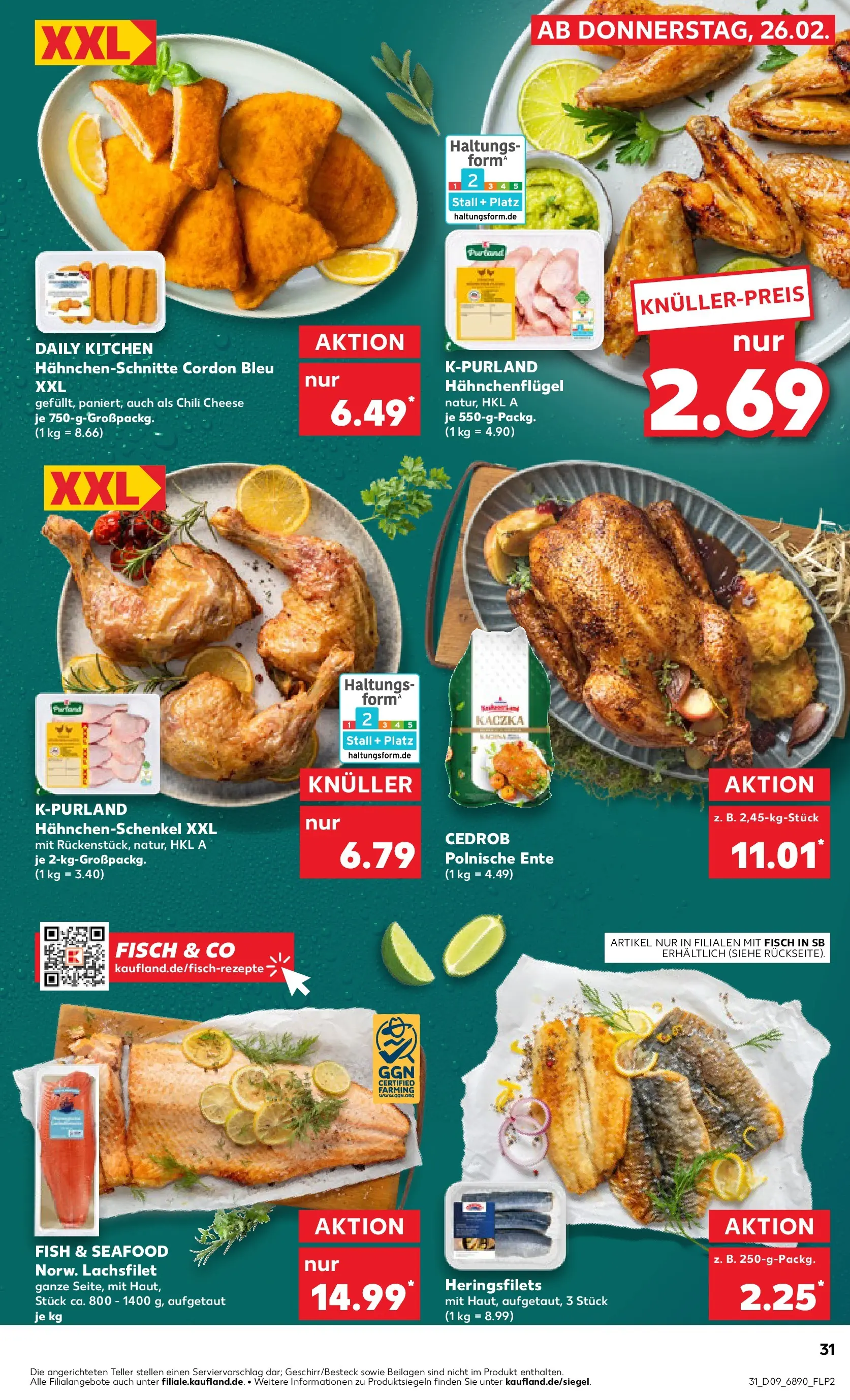 Prospekt Kaufland ab 26.02.2026 » Angebote Online zum Blättern | Seite: 39 | Produkte: Hahnchenschenkel, Fisch, Chili, Ente