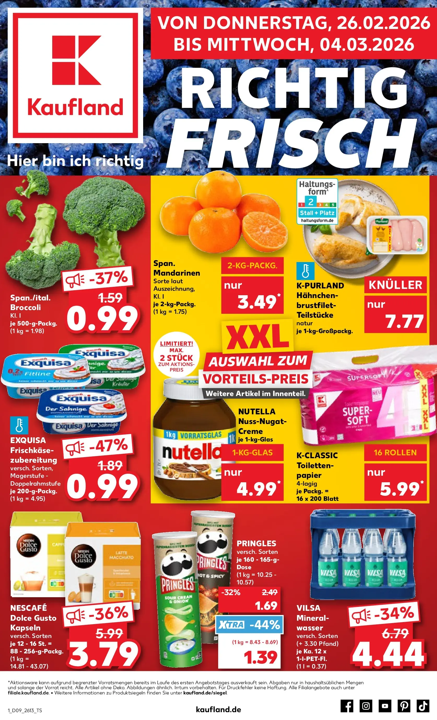 Prospekt Kaufland ab 26.02.2026 » Angebote und Werbung Online | Seite: 1 | Produkte: Mandarinen, Nutella, Dolce Gusto kapseln, Chips Prospekt Kaufland ab 26.02.2026 » Angebote Online zum Blättern | Seite: 1 | Produkte: Mandarinen, Nutella, Dolce Gusto kapseln, Chips