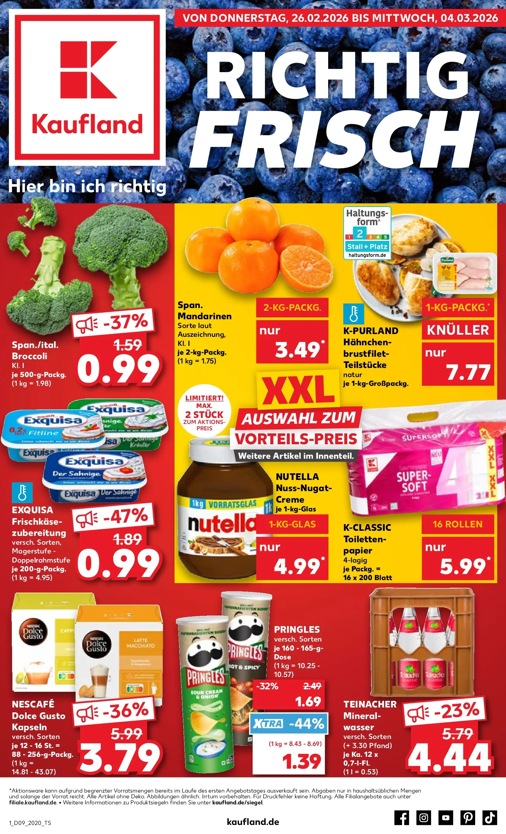 Prospekt Kaufland ab 26.02.2026 » Angebote Online zum Blättern | Seite: 1 | Produkte: Wasser, Dolce Gusto kapseln, Frischkase, Toilettenpapier