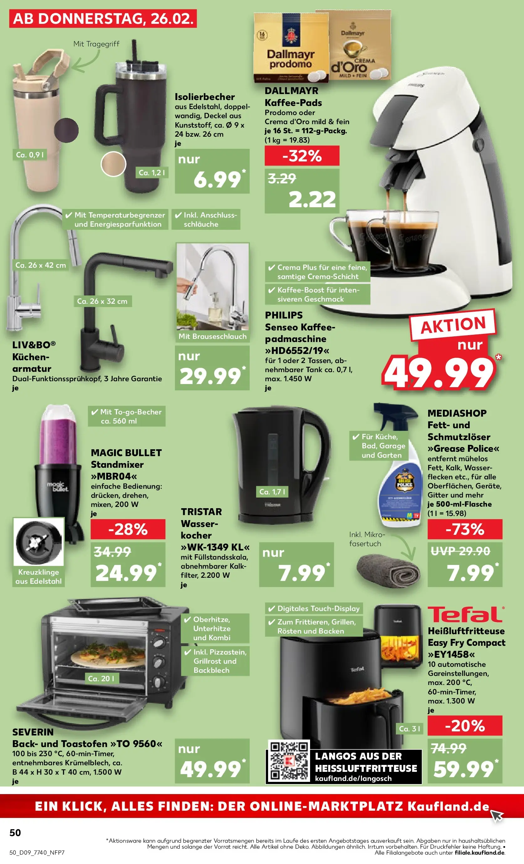 Prospekt Kaufland ab 26.02.2026 » Angebote Online zum Blättern | Seite: 50 | Produkte: Wasserkocher, Kaffeepads, Dallmayr prodomo, Heißluftfritteuse