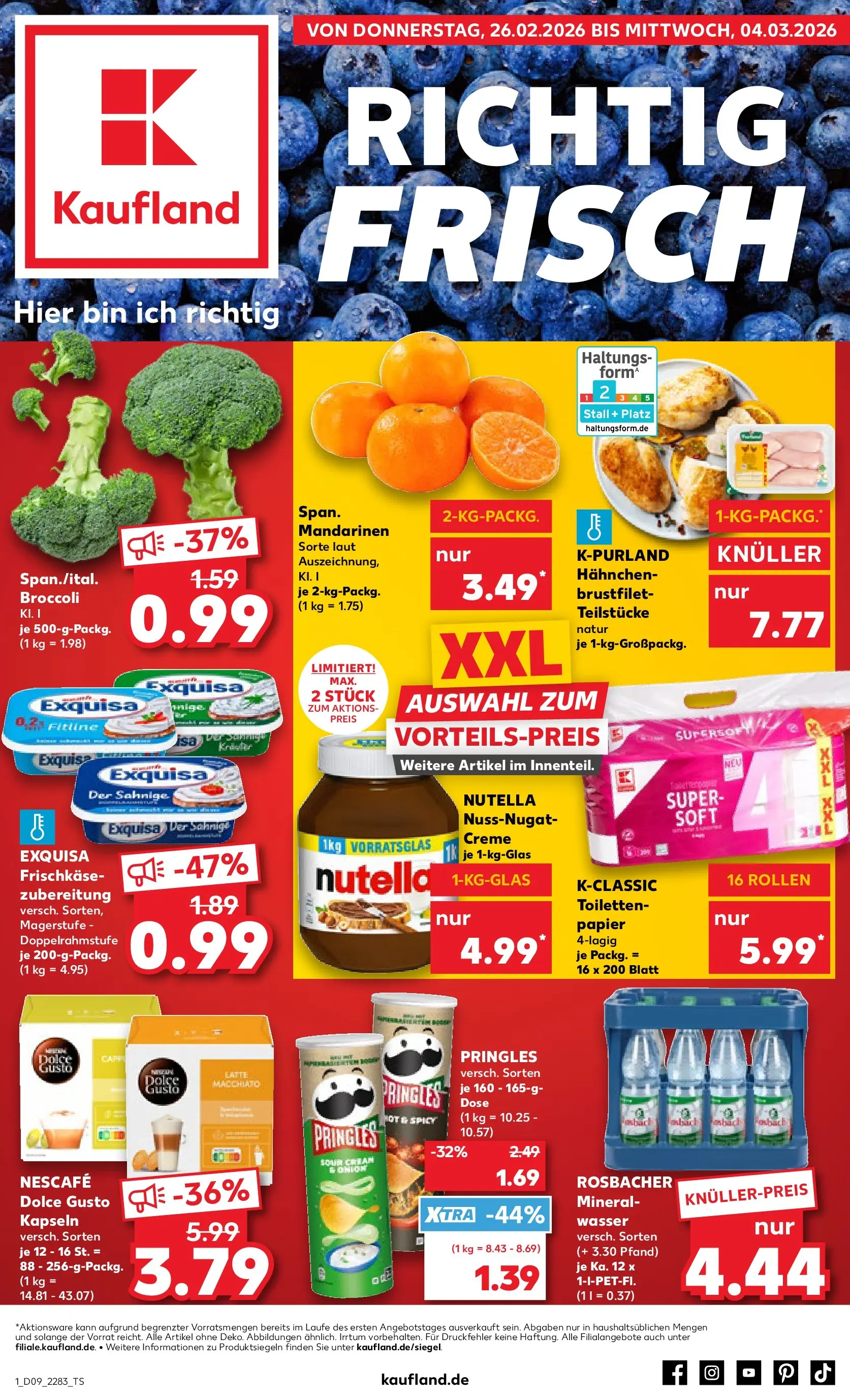 Prospekt Kaufland ab 26.02.2026 » Angebote Online zum Blättern | Seite: 1 | Produkte: Mandarinen, Creme, Exquisa, Wasser