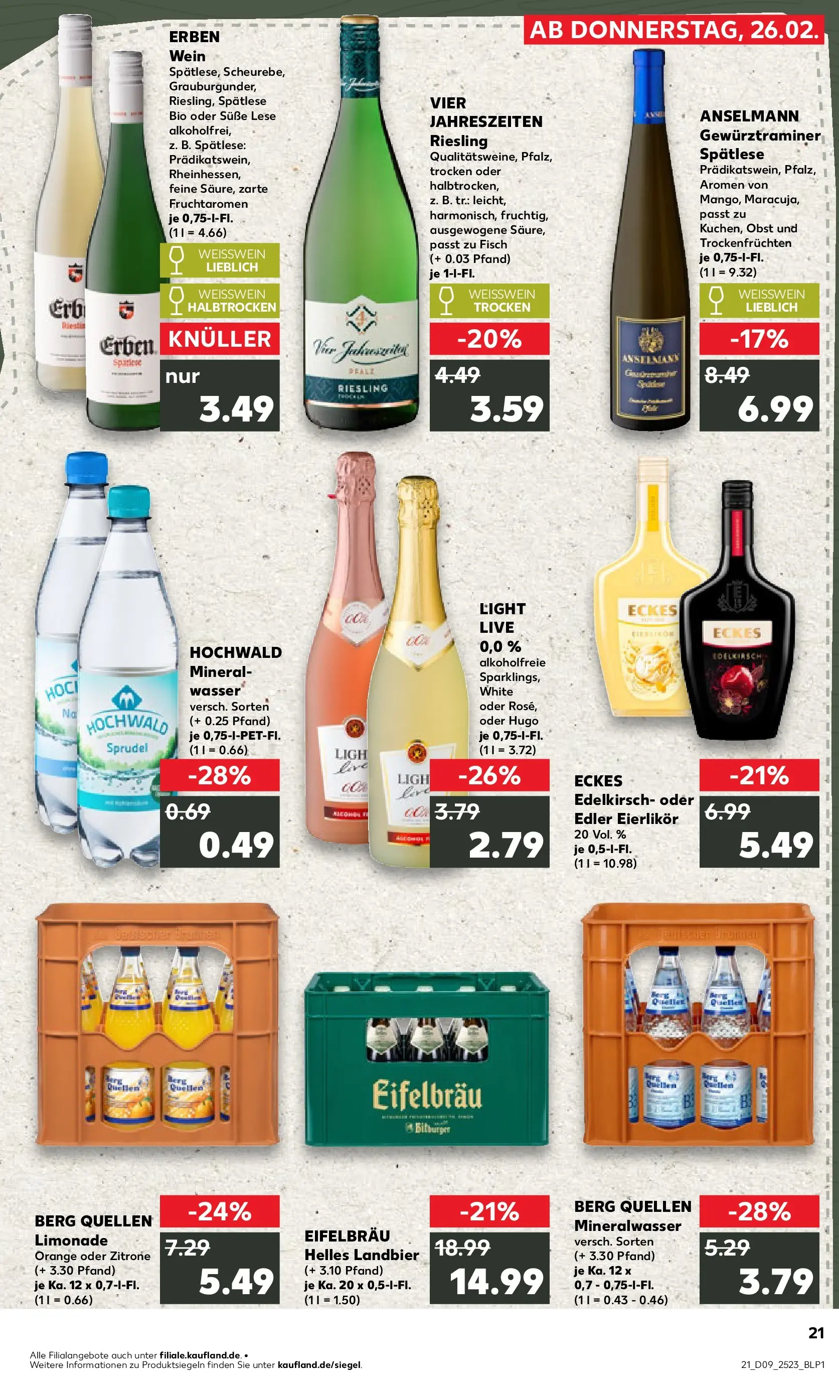 Prospekt Kaufland ab 26.02.2026 » Angebote und Werbung Online | Seite: 21 | Produkte: Weißwein, Weißwein trocken, Mineralwasser, Wein Prospekt Kaufland ab 26.02.2026 » Angebote Online zum Blättern | Seite: 21 | Produkte: Weißwein, Weißwein trocken, Mineralwasser, Wein