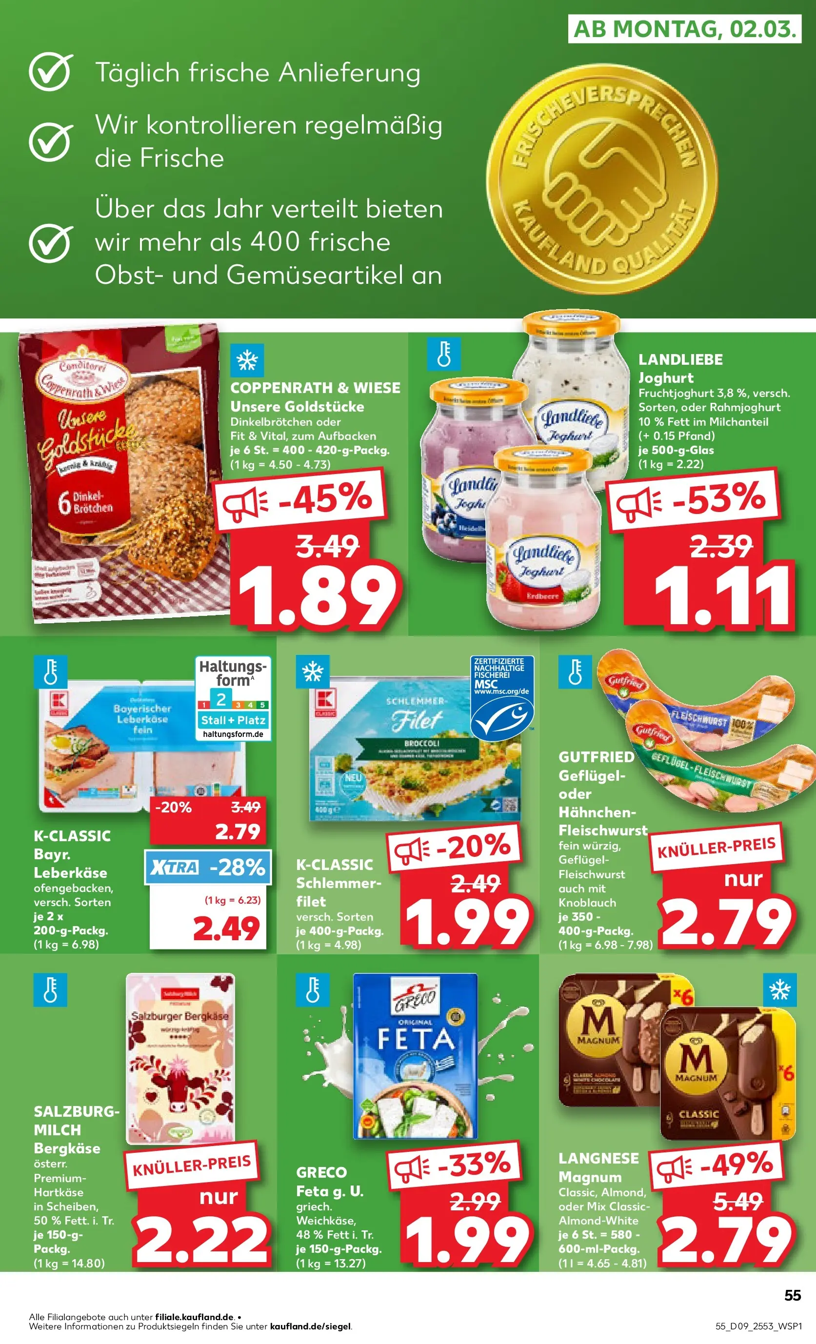 Prospekt Kaufland ab 26.02.2026 » Angebote Online zum Blättern | Seite: 55 | Produkte: Hahnchen, Feta, Milch, Obst