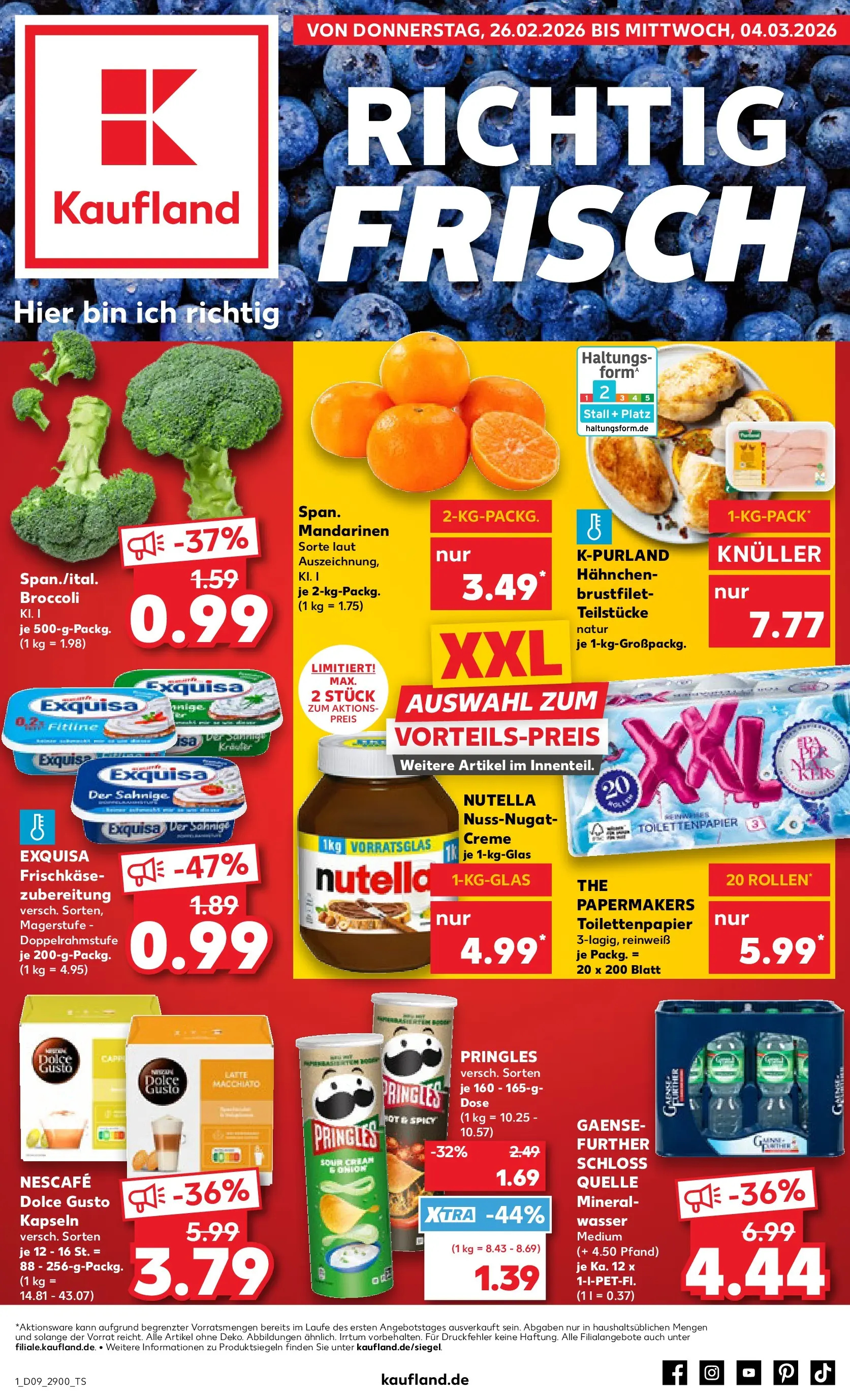 Prospekt Kaufland ab 26.02.2026 » Angebote und Werbung Online | Seite: 1 | Produkte: Mandarinen, Exquisa, Chips, Toilettenpapier Prospekt Kaufland ab 26.02.2026 » Angebote Online zum Blättern | Seite: 1 | Produkte: Mandarinen, Exquisa, Chips, Toilettenpapier
