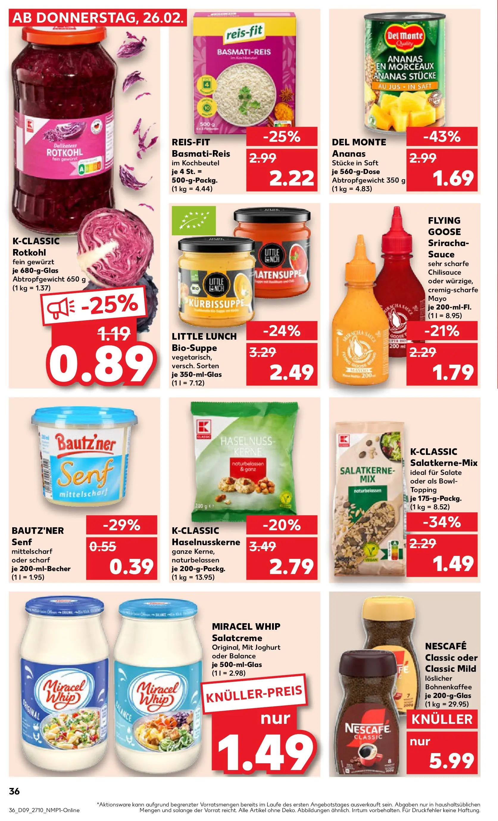 Prospekt Kaufland ab 26.02.2026 » Angebote Online zum Blättern | Seite: 36 | Produkte: Nescafe, Basmatireis, Rotkohl, Saft