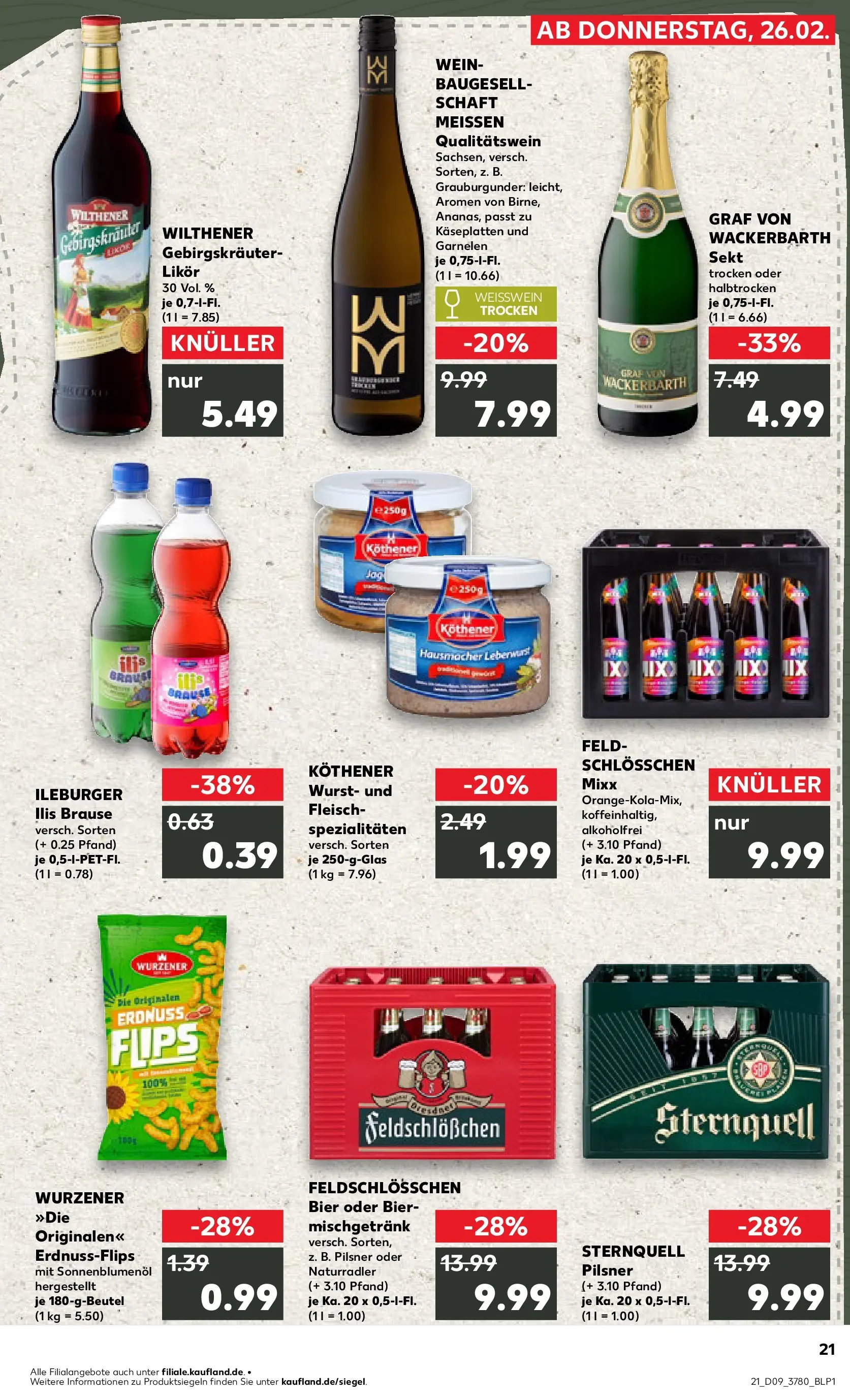 Prospekt Kaufland ab 26.02.2026 » Angebote Online zum Blättern | Seite: 21 | Produkte: Wilthener, Bier, Weißwein trocken, Fleisch