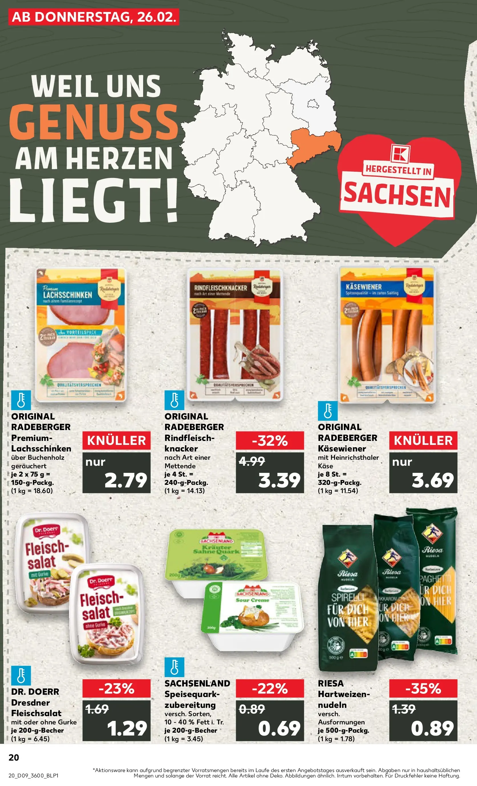 Prospekt Kaufland ab 26.02.2026 » Angebote Online zum Blättern | Seite: 20 | Produkte: Creme, Nudeln, Rindfleisch, Fleisch