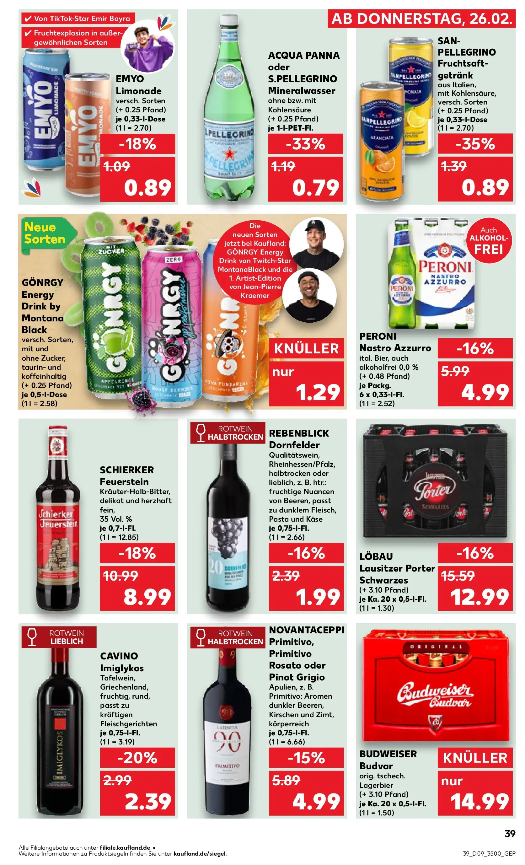 Prospekt Kaufland ab 26.02.2026 » Angebote und Werbung Online | Seite: 39 | Produkte: Käse, Rotwein halbtrocken, Limonade, Budweiser Prospekt Kaufland ab 26.02.2026 » Angebote Online zum Blättern | Seite: 39 | Produkte: Käse, Rotwein halbtrocken, Limonade, Budweiser