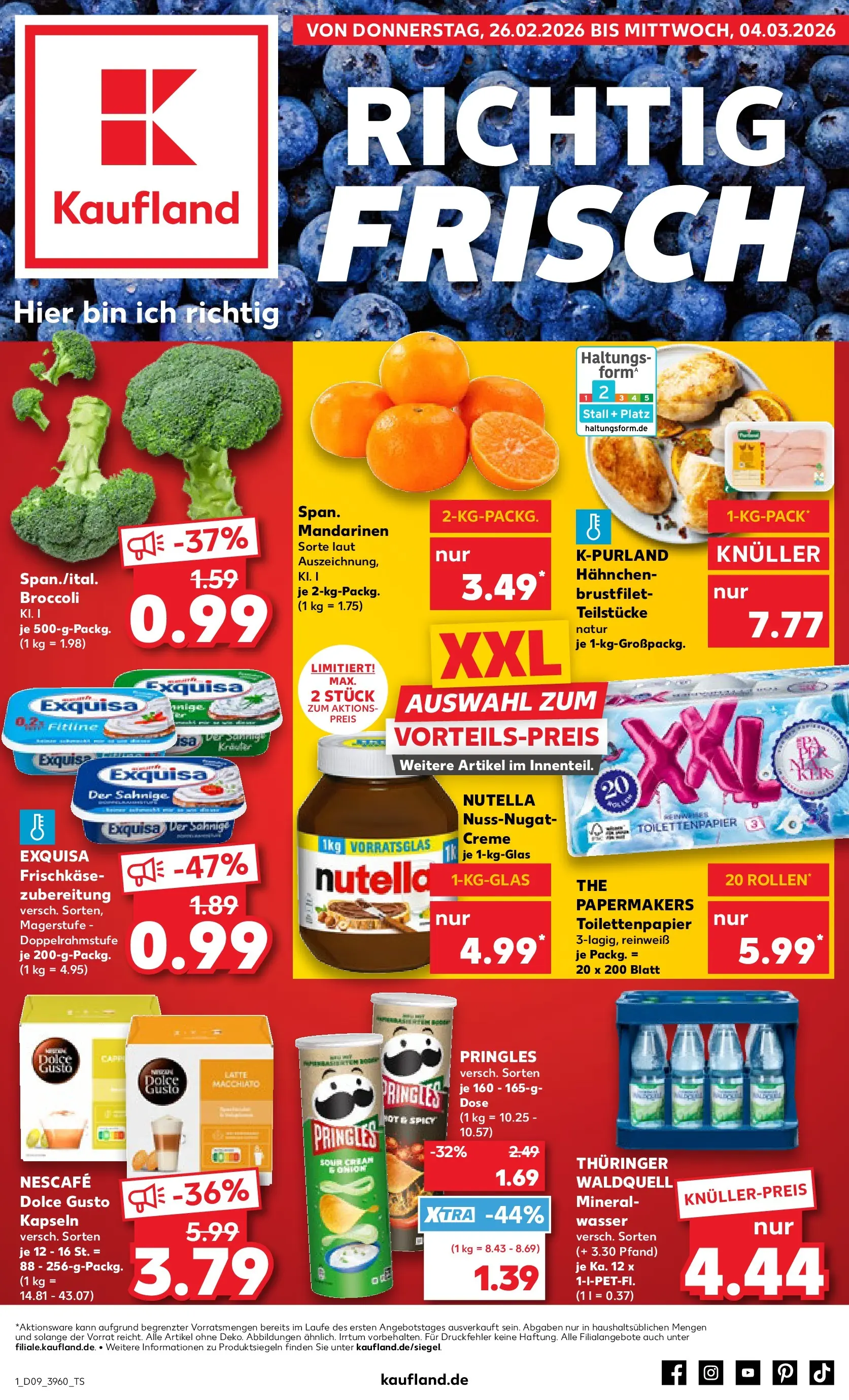 Prospekt Kaufland ab 26.02.2026 » Angebote und Werbung Online | Seite: 1 | Produkte: Mandarinen, Nutella, Exquisa, Dolce gusto Prospekt Kaufland ab 26.02.2026 » Angebote Online zum Blättern | Seite: 1 | Produkte: Mandarinen, Nutella, Exquisa, Dolce gusto