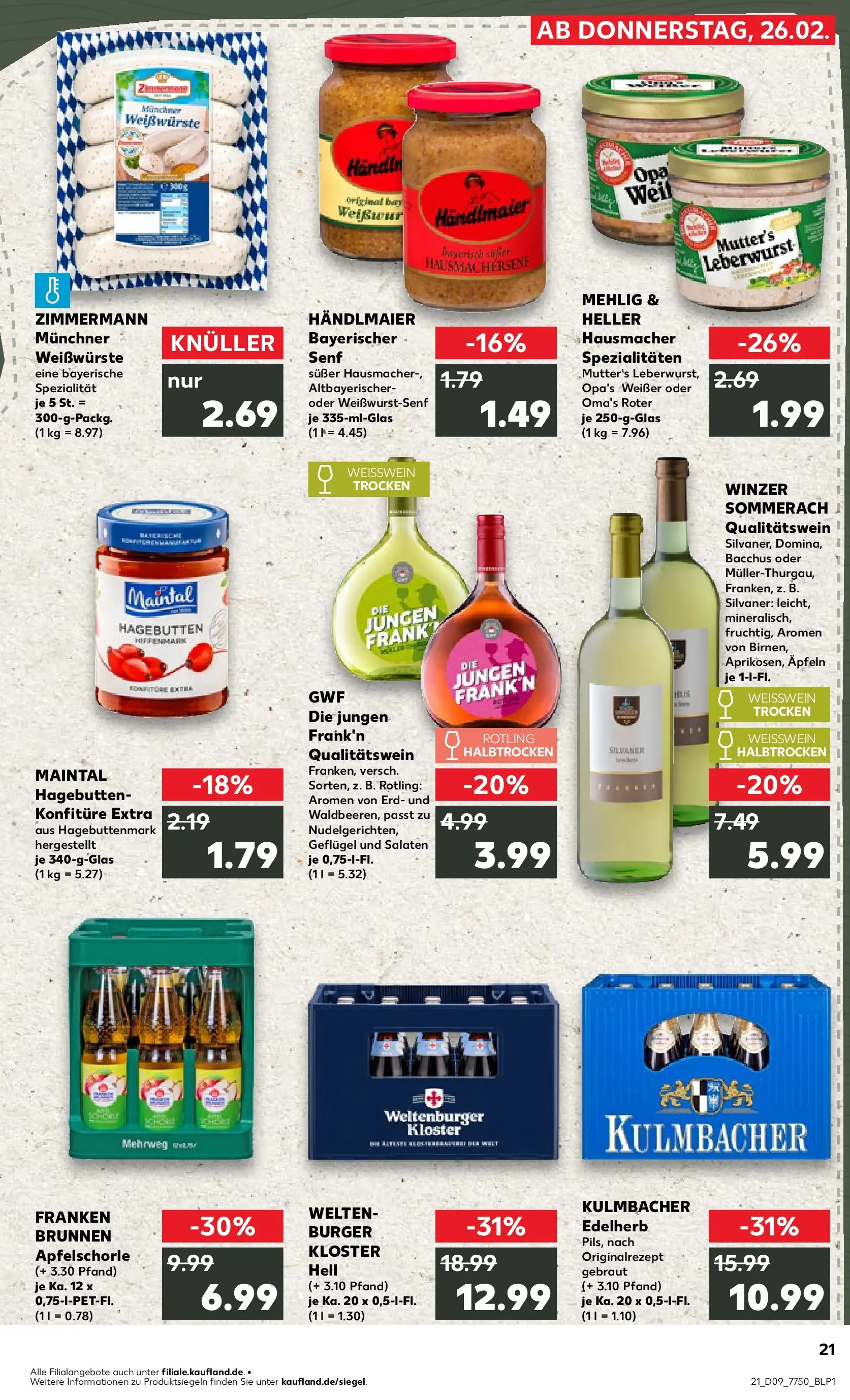 Prospekt Kaufland ab 26.02.2026 » Angebote Online zum Blättern | Seite: 21 | Produkte: Weißwein, Weißwein trocken, Burger, Apple