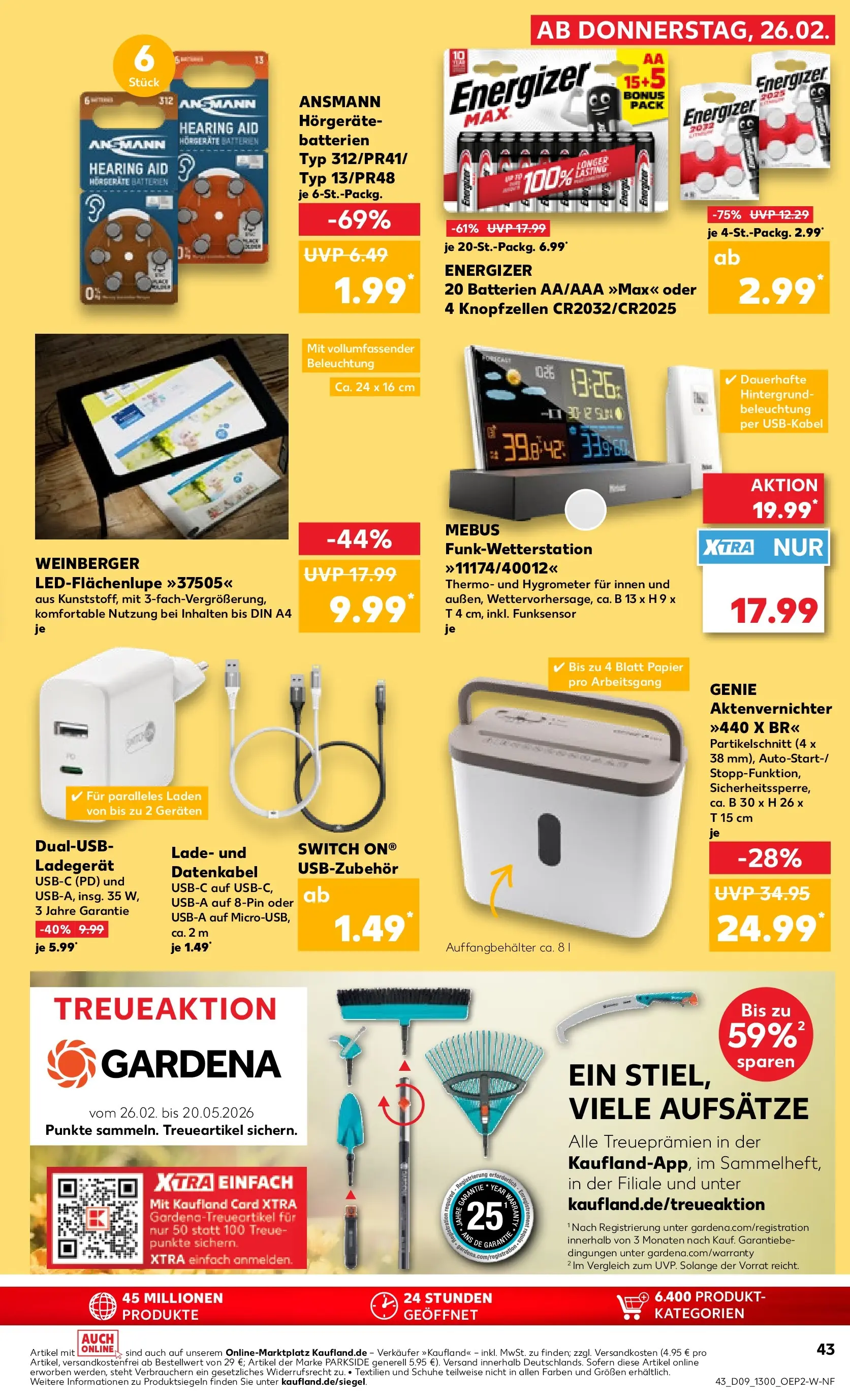 Prospekt Kaufland ab 26.02.2026 » Angebote und Werbung Online | Seite: 47 | Produkte: USB, Aktenvernichter, Batterien, Ladegerät Prospekt Kaufland ab 26.02.2026 » Angebote Online zum Blättern | Seite: 47 | Produkte: USB, Aktenvernichter, Batterien, Ladegerät