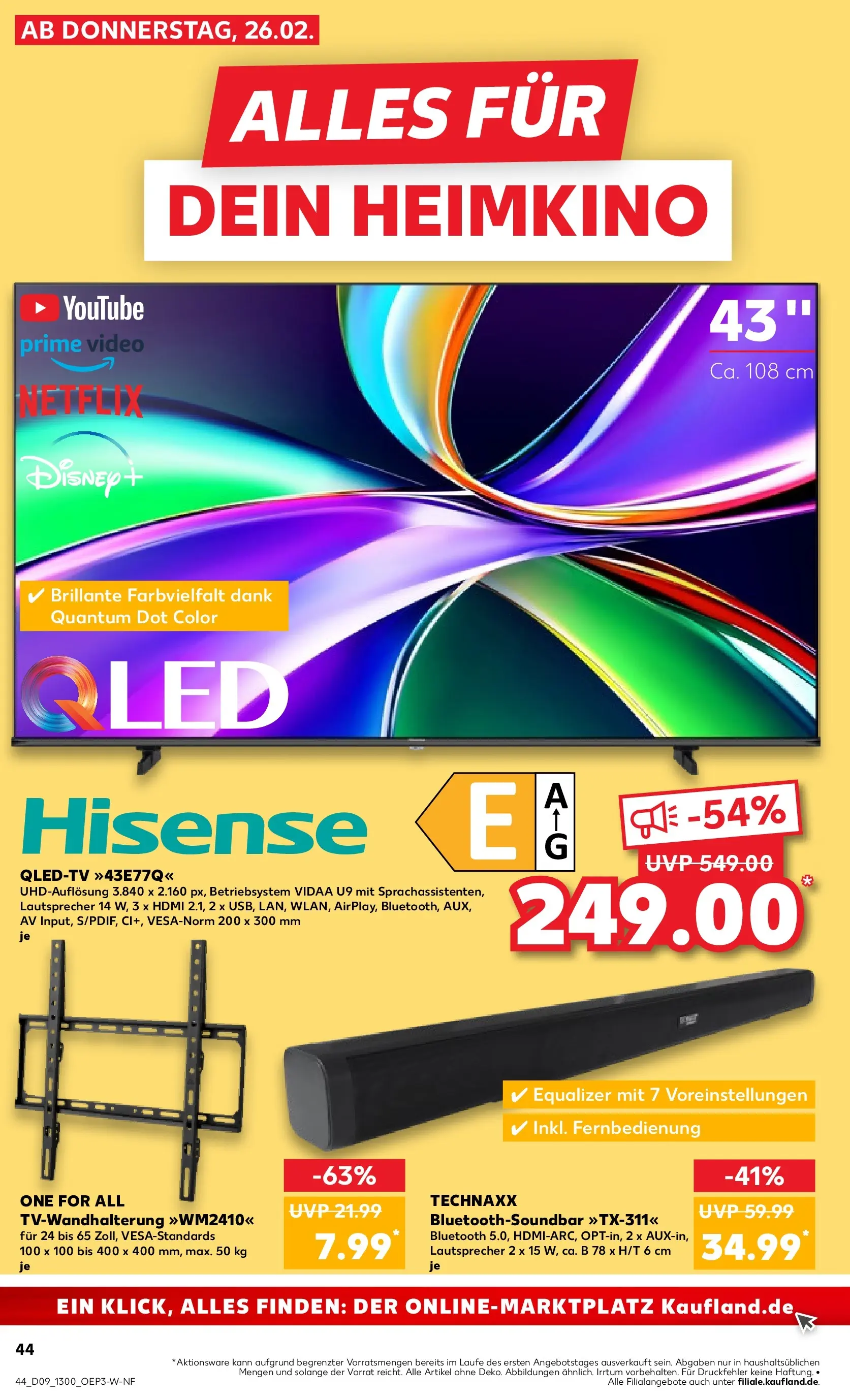 Prospekt Kaufland ab 26.02.2026 » Angebote und Werbung Online | Seite: 48 | Produkte: Lautsprecher, Hisense, Soundbar, Video Prospekt Kaufland ab 26.02.2026 » Angebote Online zum Blättern | Seite: 48 | Produkte: Lautsprecher, Hisense, Soundbar, Video