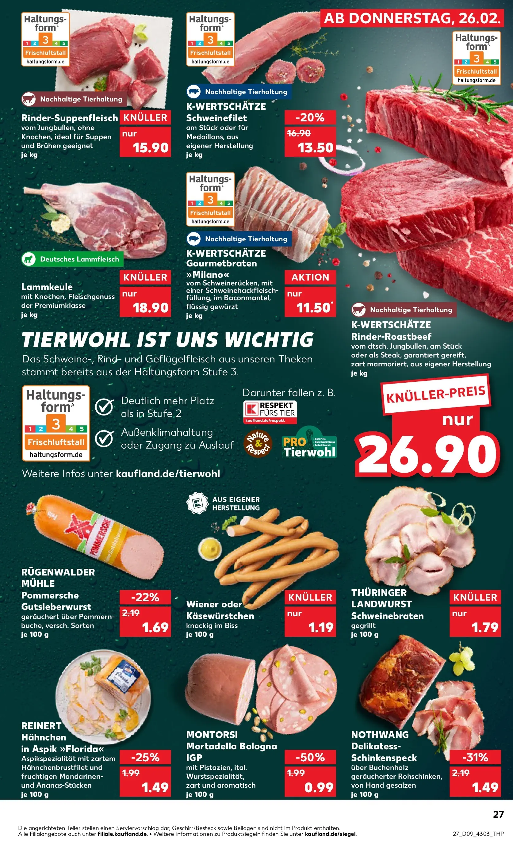 Prospekt Kaufland ab 26.02.2026 » Angebote Online zum Blättern | Seite: 27 | Produkte: Lammkeule, Mühle, Hahnchen, Mandarinen