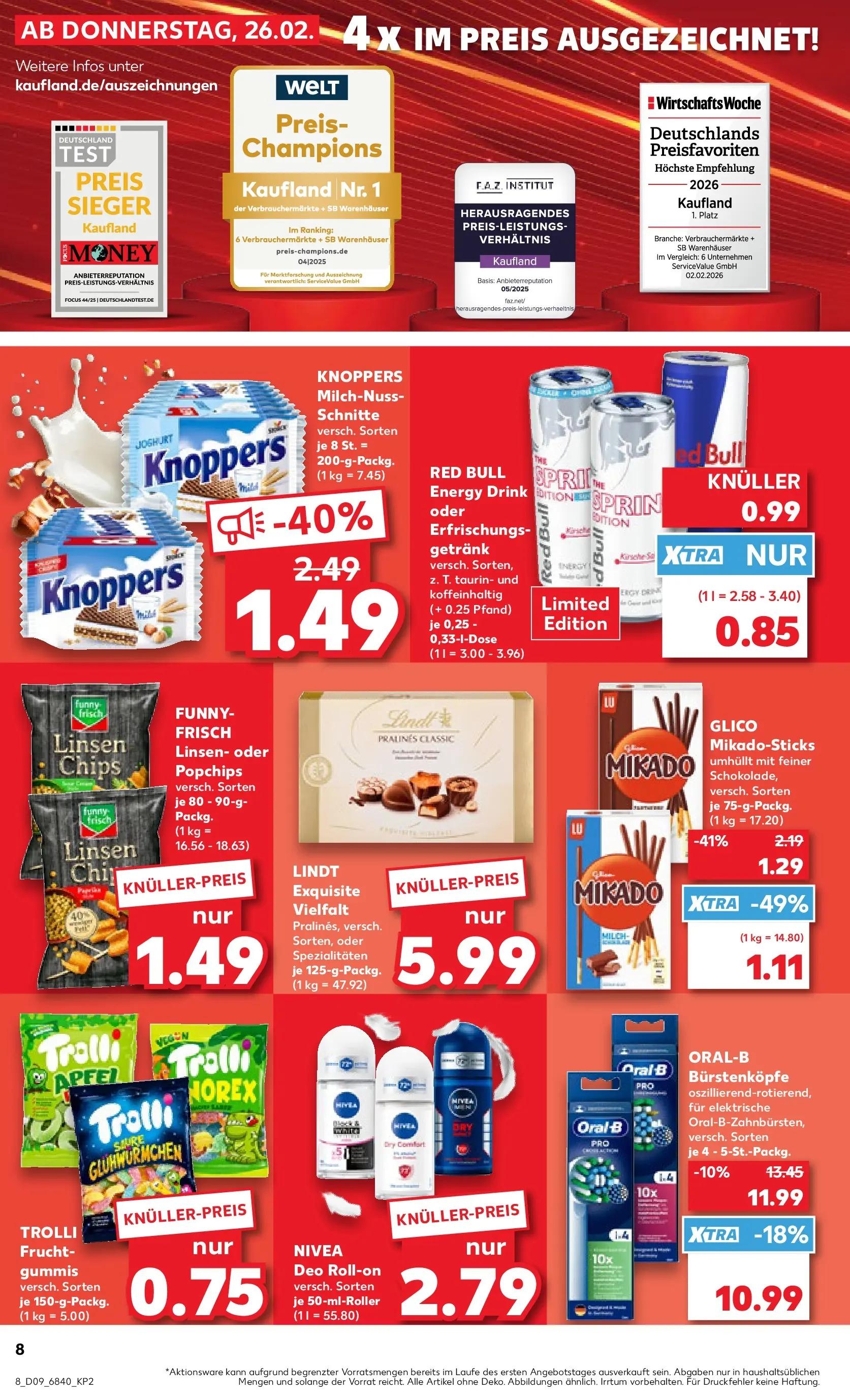 Prospekt Kaufland ab 26.02.2026 » Angebote Online zum Blättern | Seite: 8 | Produkte: Red bull, Joghurt, Funny frisch, Knoppers