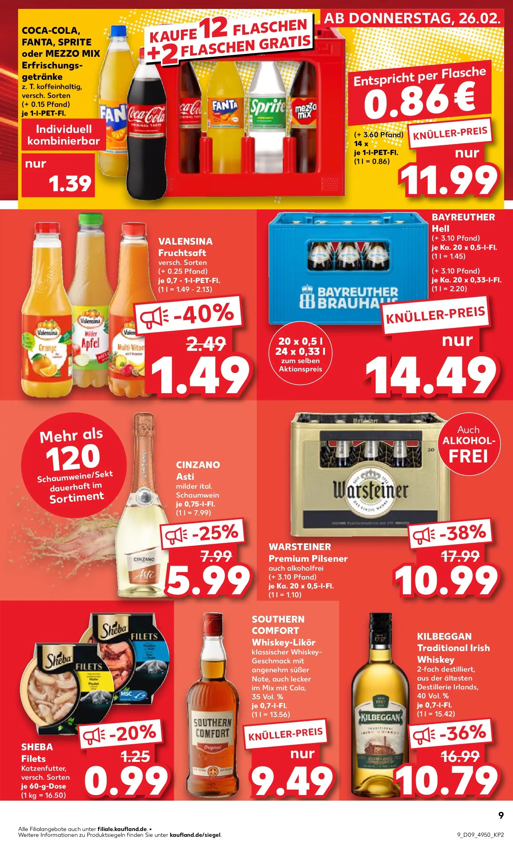 Prospekt Kaufland ab 26.02.2026 » Angebote Online zum Blättern | Seite: 9 | Produkte: Bayreuther hell, Sprite, Cola, Whiskey