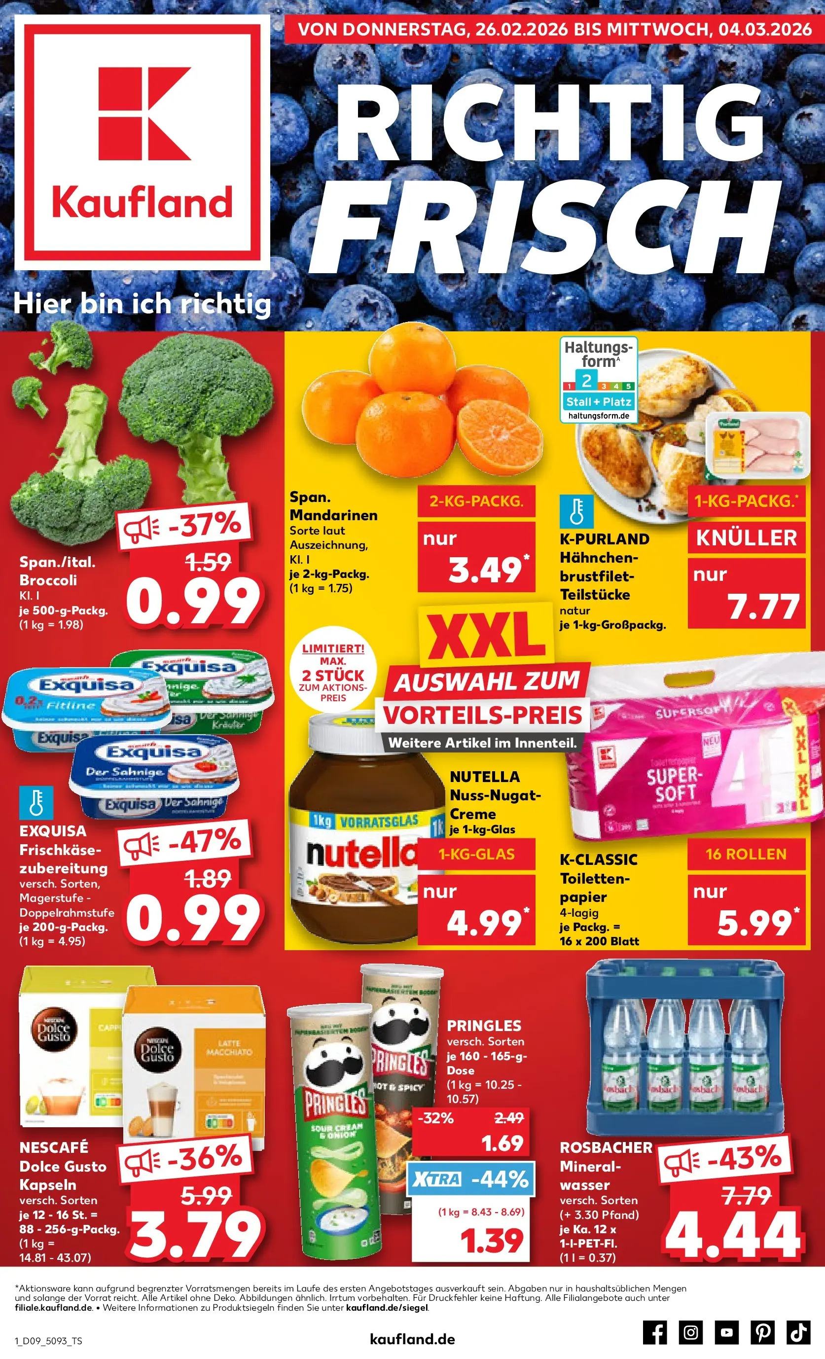 Prospekt Kaufland ab 26.02.2026 » Angebote Online zum Blättern | Seite: 1 | Produkte: Exquisa frischkase, Creme, Nutella, Chips
