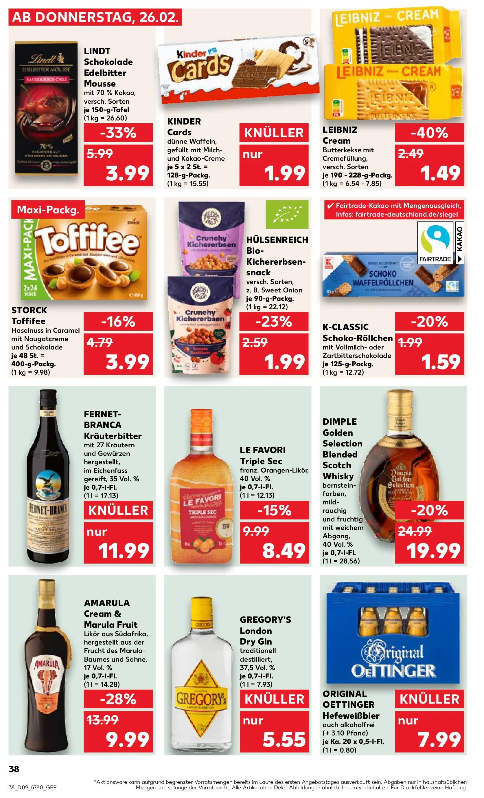 Prospekt Kaufland ab 26.02.2026 » Angebote und Werbung Online | Seite: 38 | Produkte: Whisky, Butterkekse, Gin, Fernet branca Prospekt Kaufland ab 26.02.2026 » Angebote Online zum Blättern | Seite: 38 | Produkte: Whisky, Butterkekse, Gin, Fernet branca